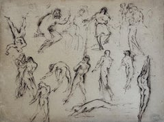 French Romantic school, Figures and sketches, ink drawing