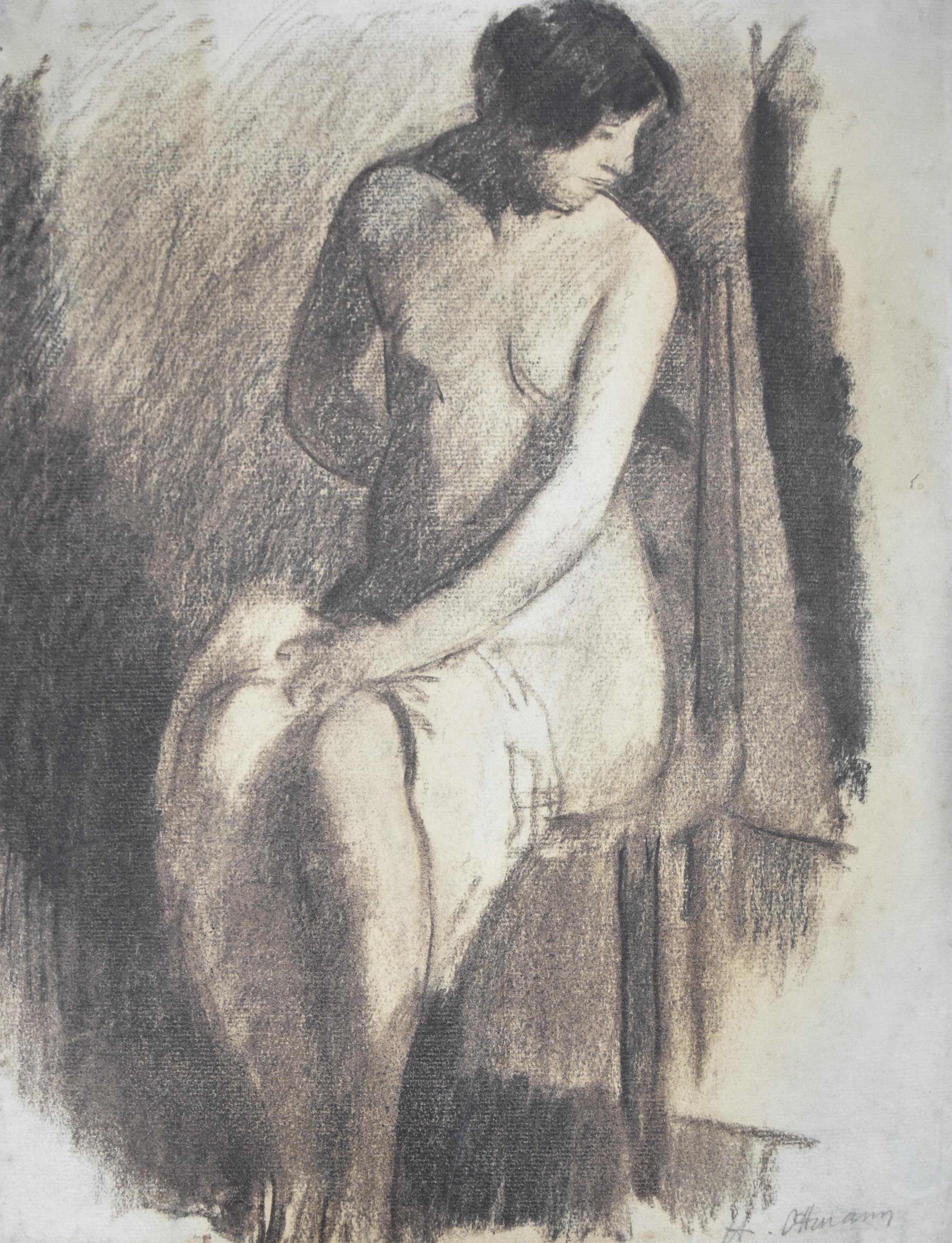 Henri Ottmann (1877-1927)  Akt im Atelier, signierte Zeichnung