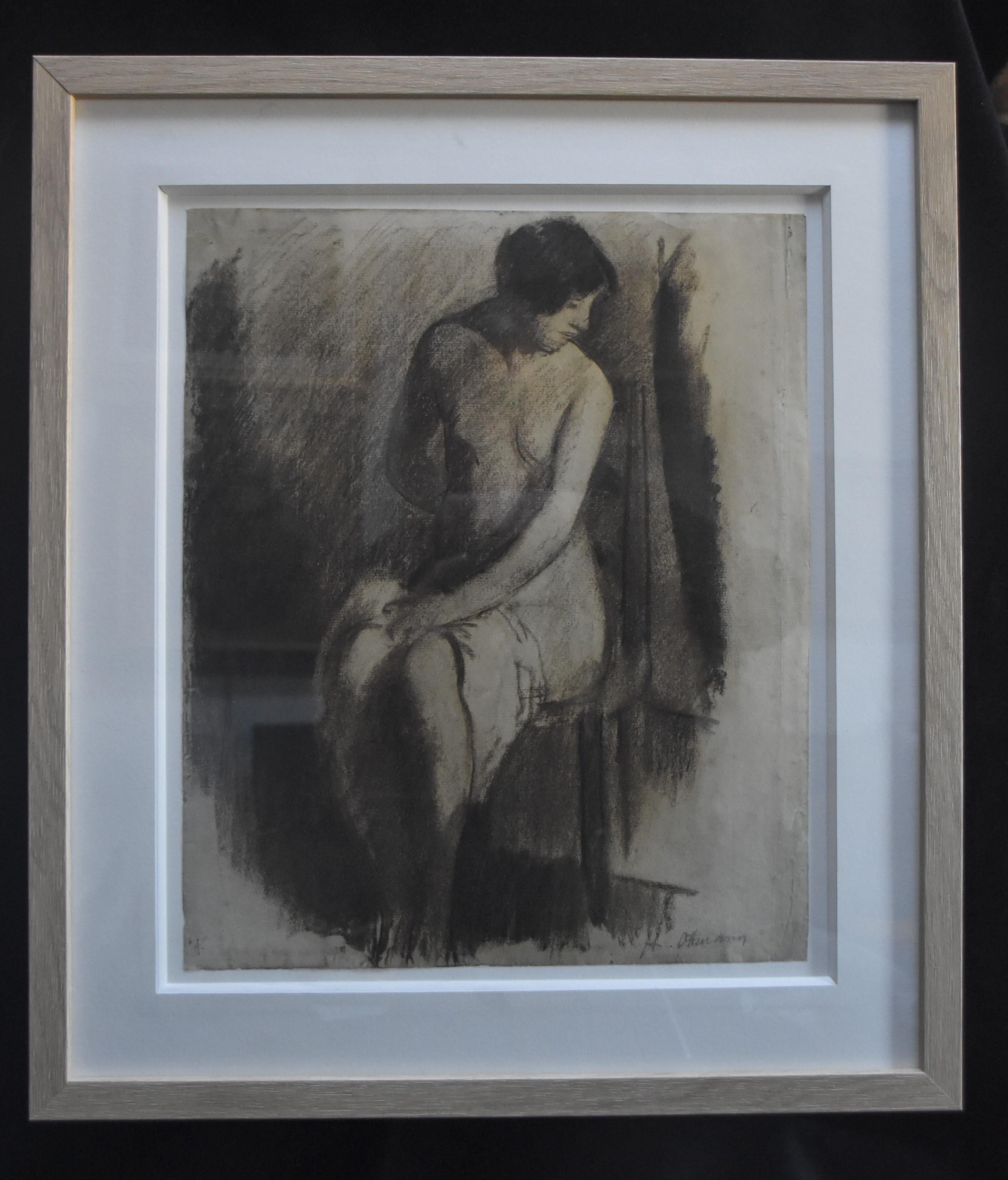 Henri Ottmann (1877-1927)  Nude in the studio, drawing signed For Sale 1
