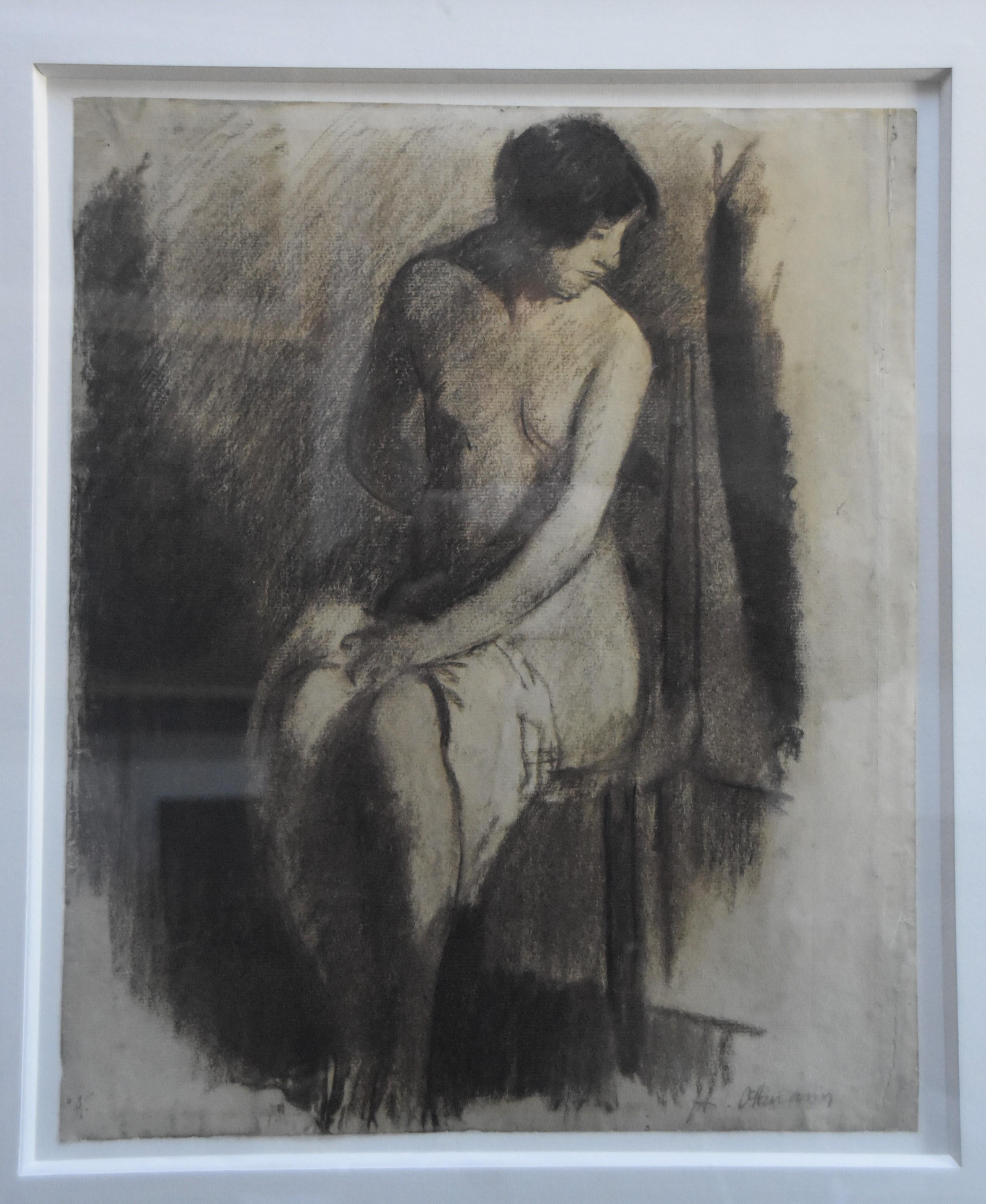 Henry Ottmann (1877-1927)  Nude in the studio, drawing signed For Sale 6
