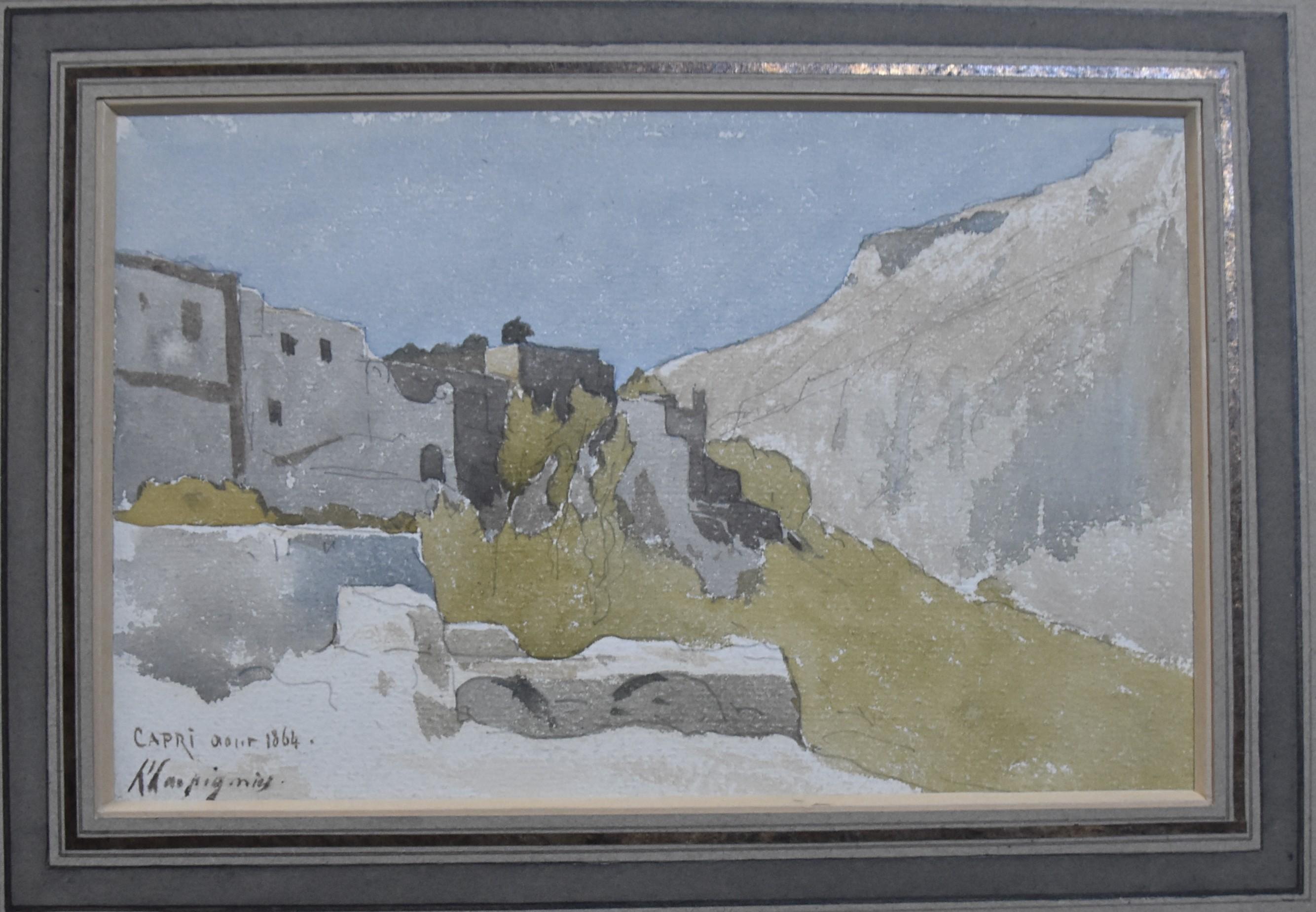 Henri Joseph Harpignies (1819-1916) View of capri, 1864, watercolor signed  2
