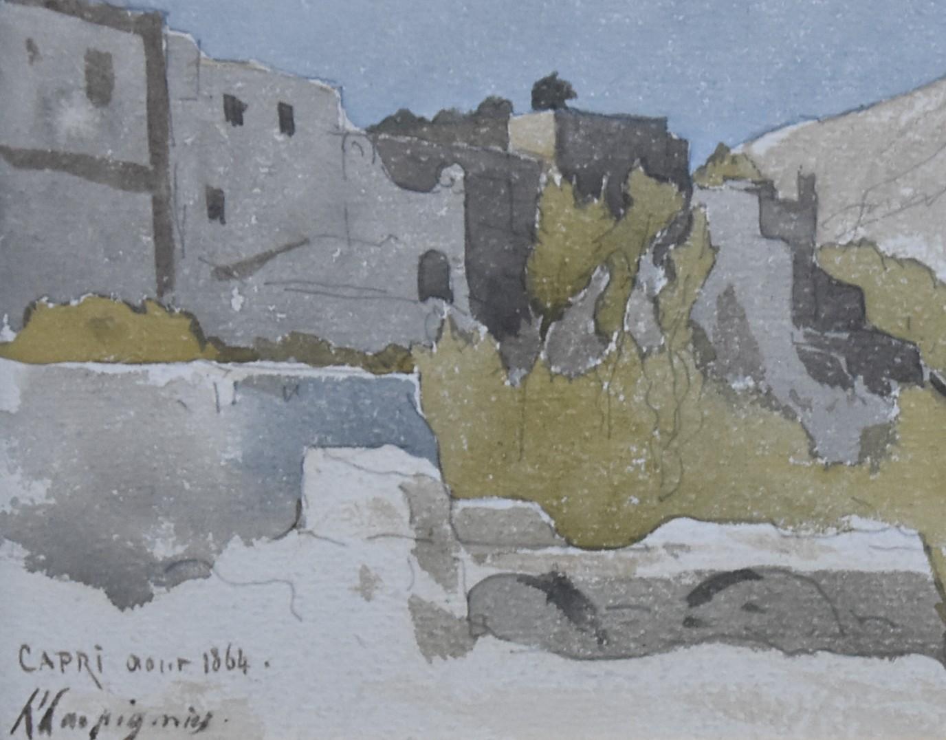 Henri Joseph Harpignies (1819-1916) View of capri, 1864, watercolor signed  3