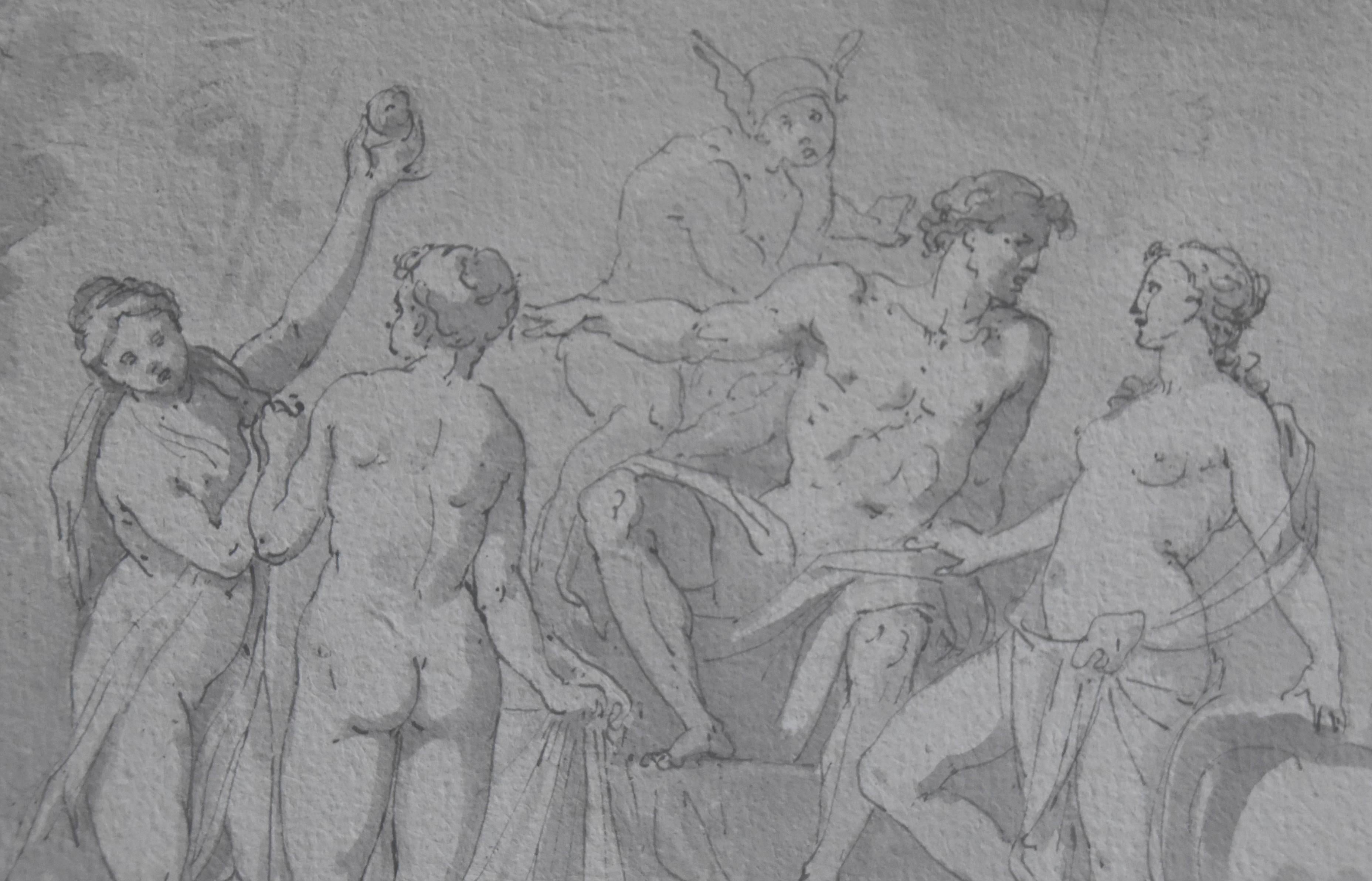 French School 18th century, The Judgement of Paris, original drawing 1