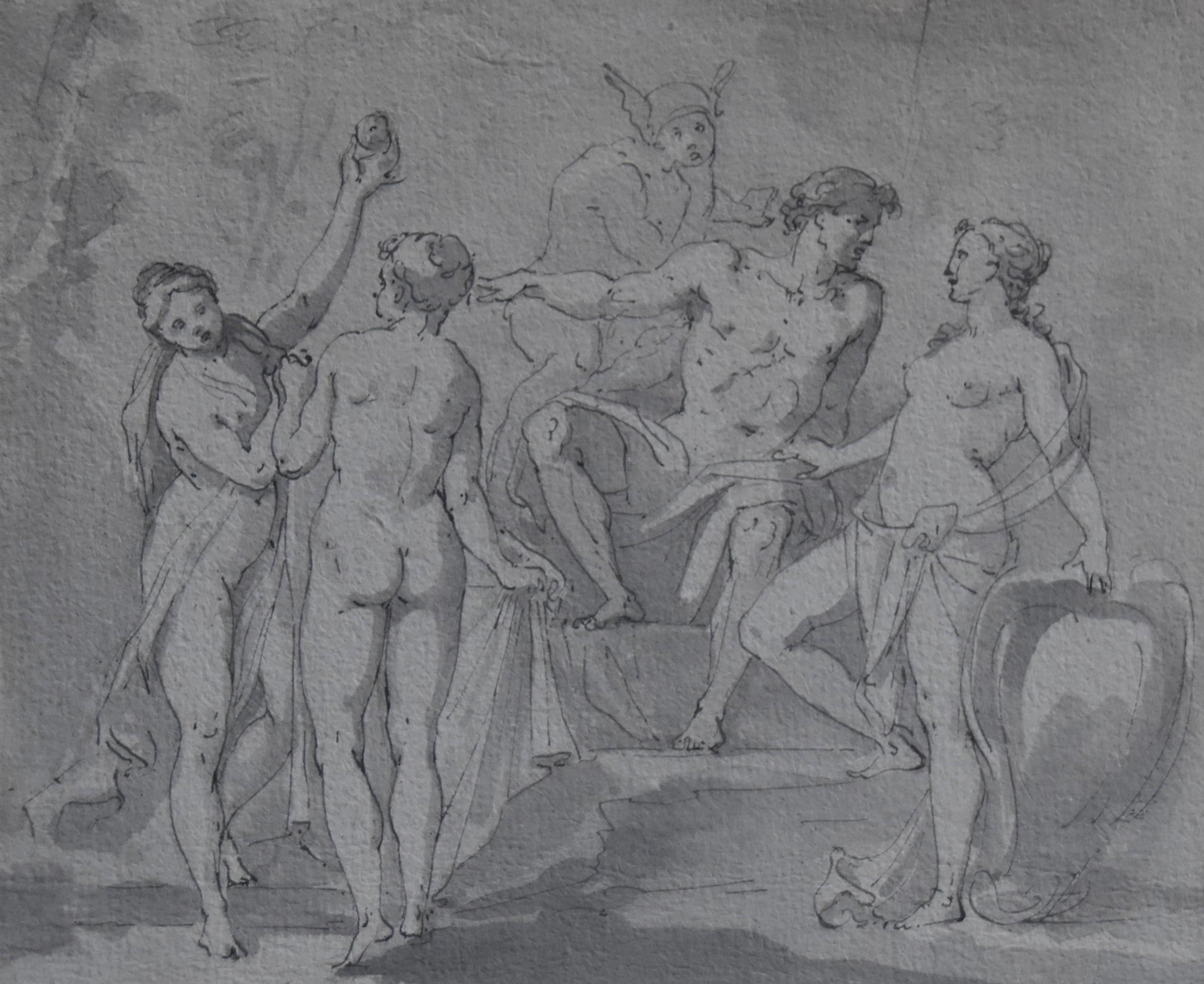 Unknown Nude - French School 18th century, The Judgement of Paris, original drawing