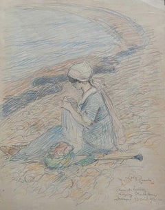 Antique Lubin de Beauvais (1873-1917) L'Anse de Launay 1911, signed color drawing 