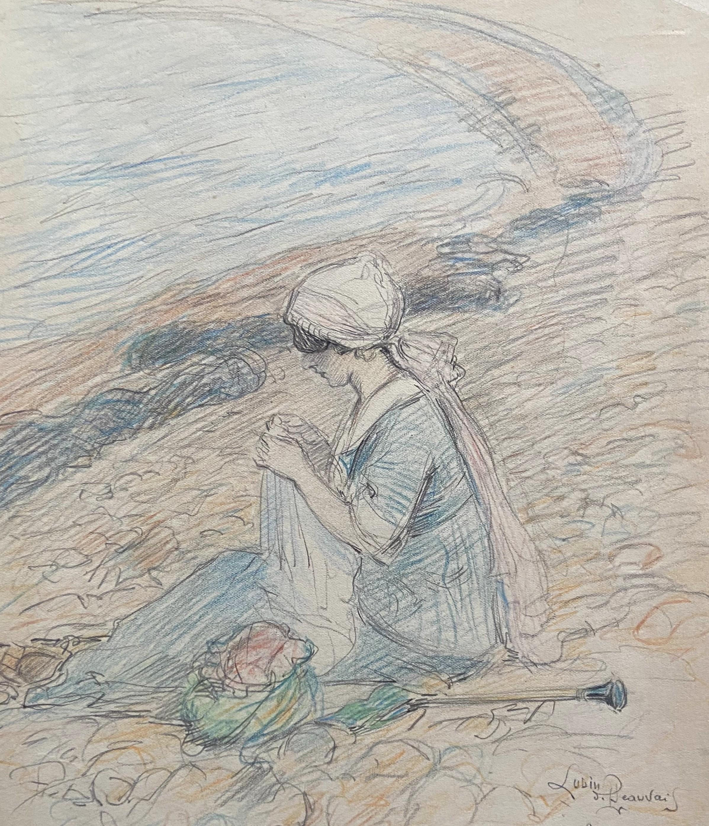 Lubin de Beauvais (1873-1917) L'Anse de Launay 1911, signierte Farbzeichnung  im Angebot 2