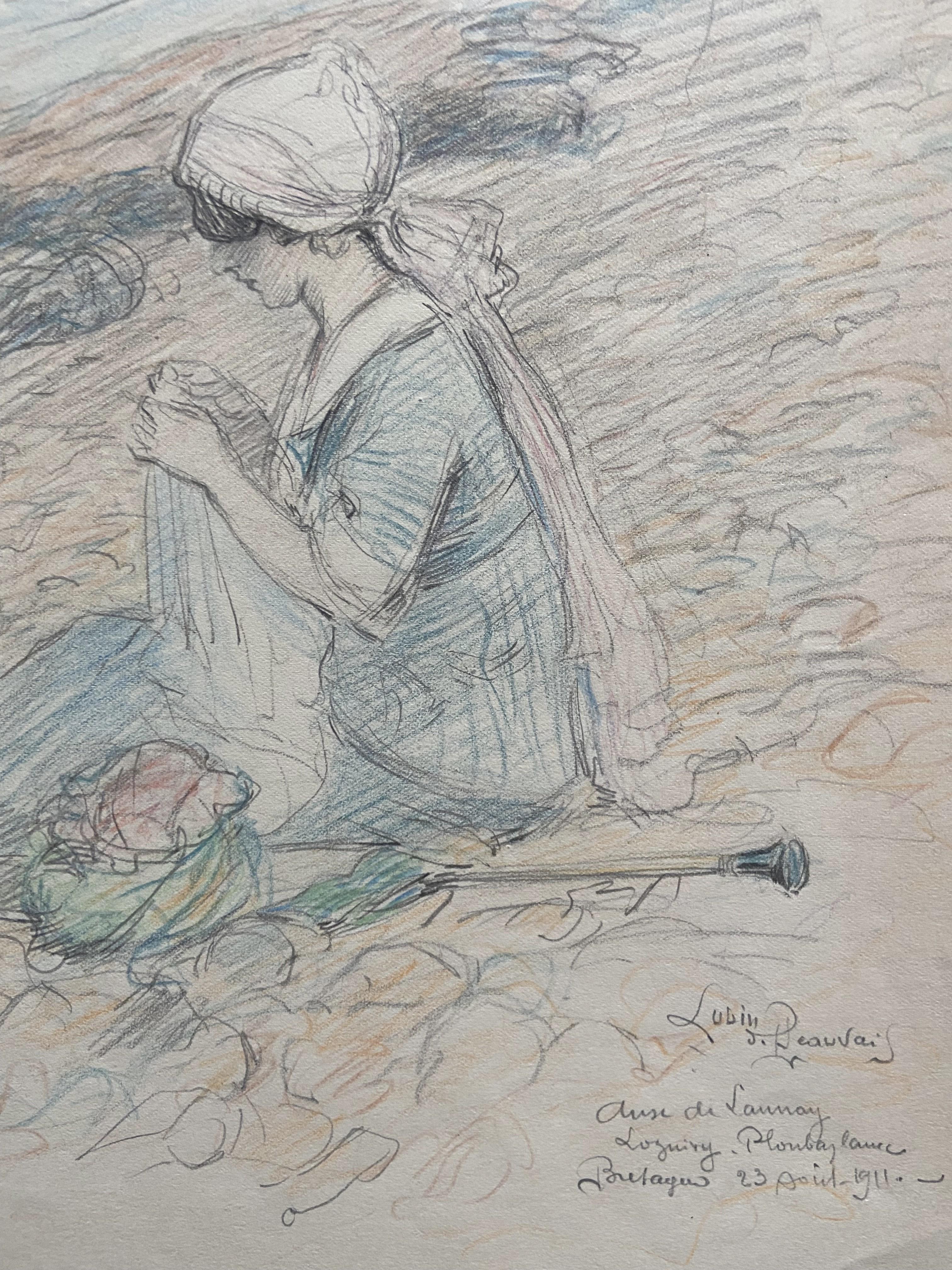 Lubin de Beauvais (1873-1917) L'Anse de Launay 1911, signierte Farbzeichnung  im Angebot 3