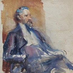 French modern school,  Portrait of a seated man, watercolor