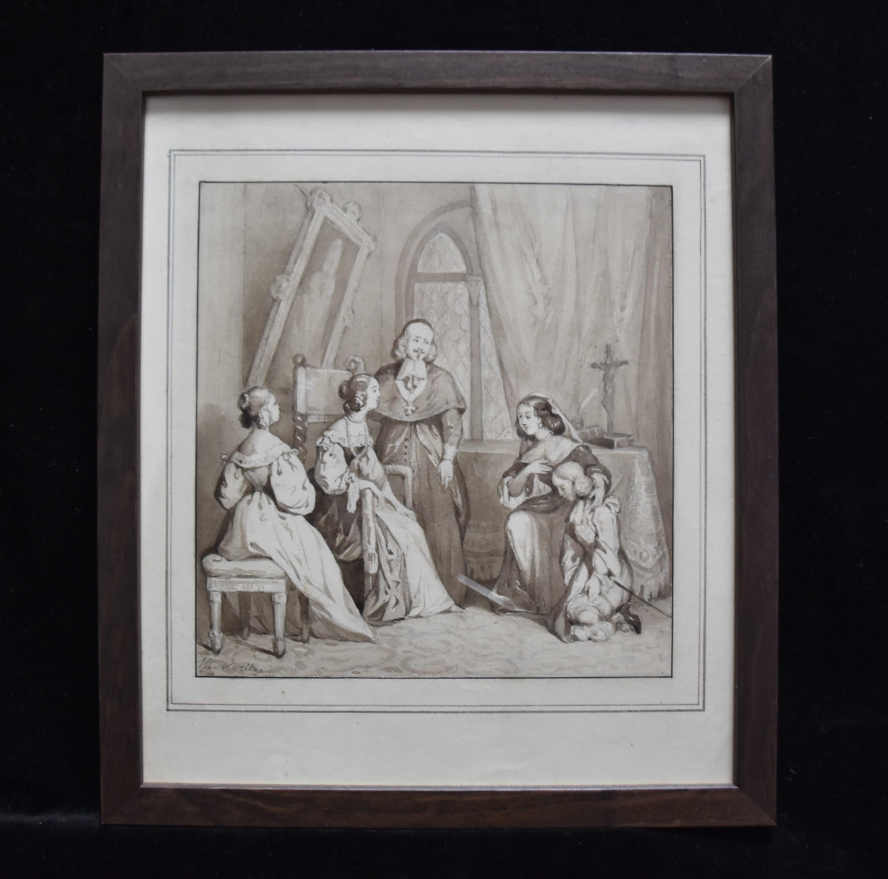 William Moritz (1816-1860) An historical scene, drawing signed For Sale 1