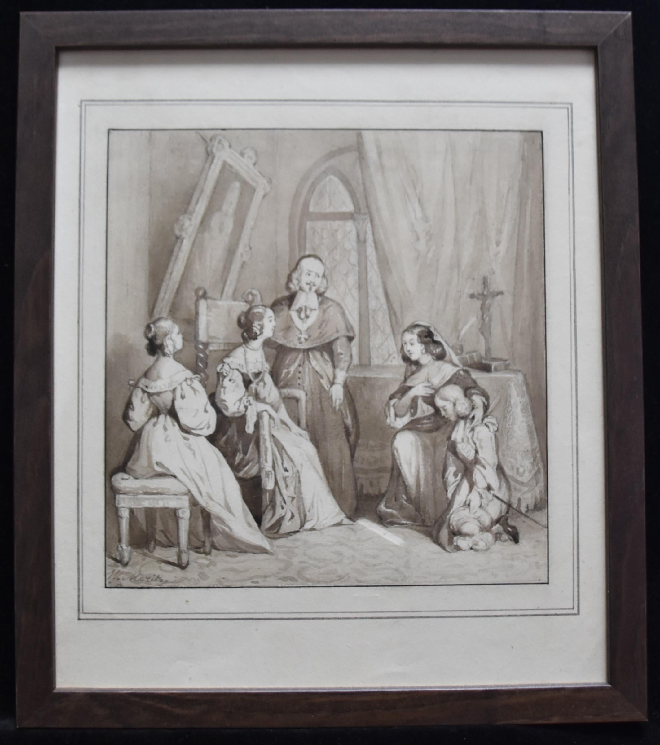 William Moritz (1816-1860) An historical scene, drawing signed For Sale 3