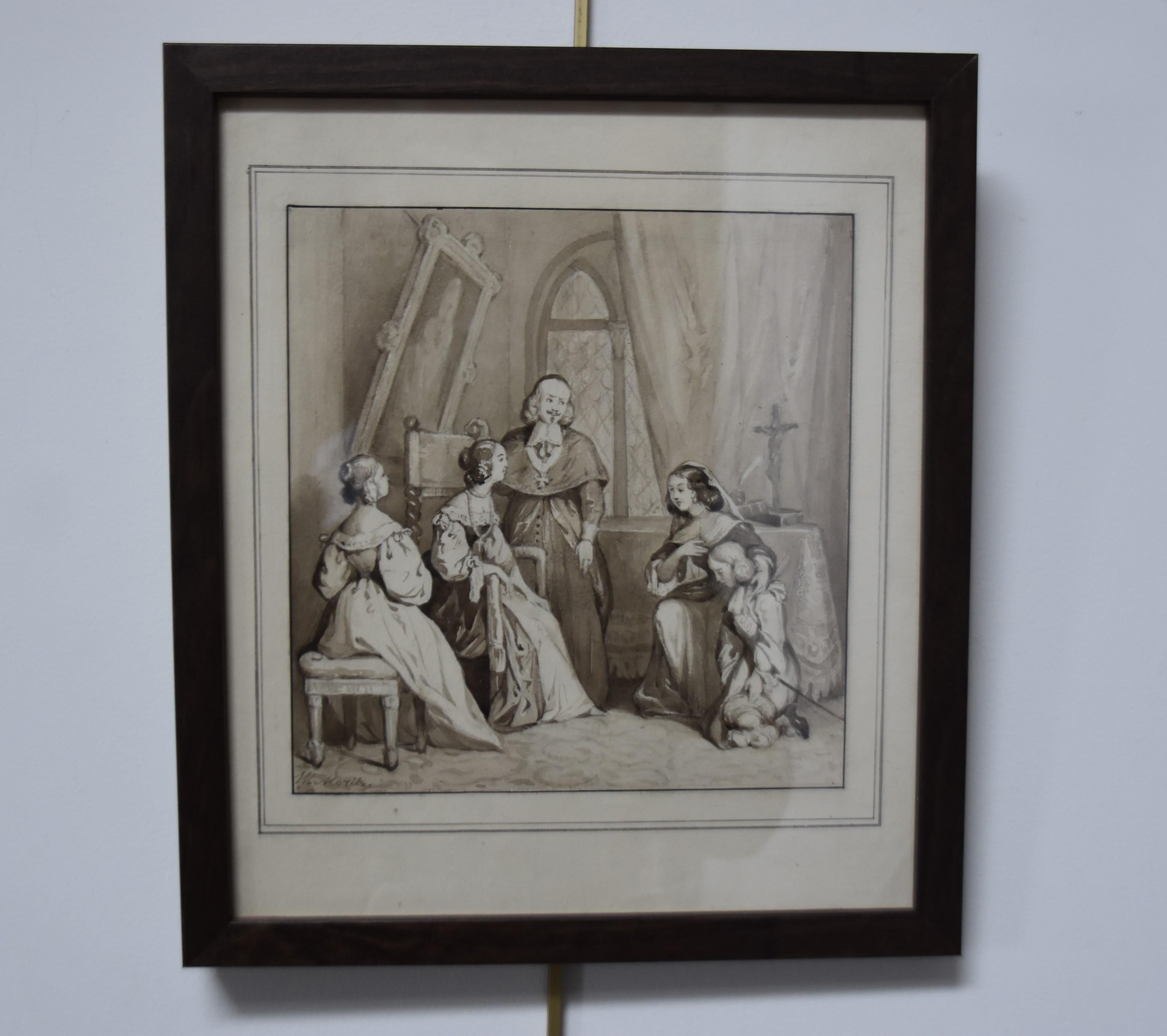 William Moritz (1816-1860) An historical scene, drawing signed For Sale 5