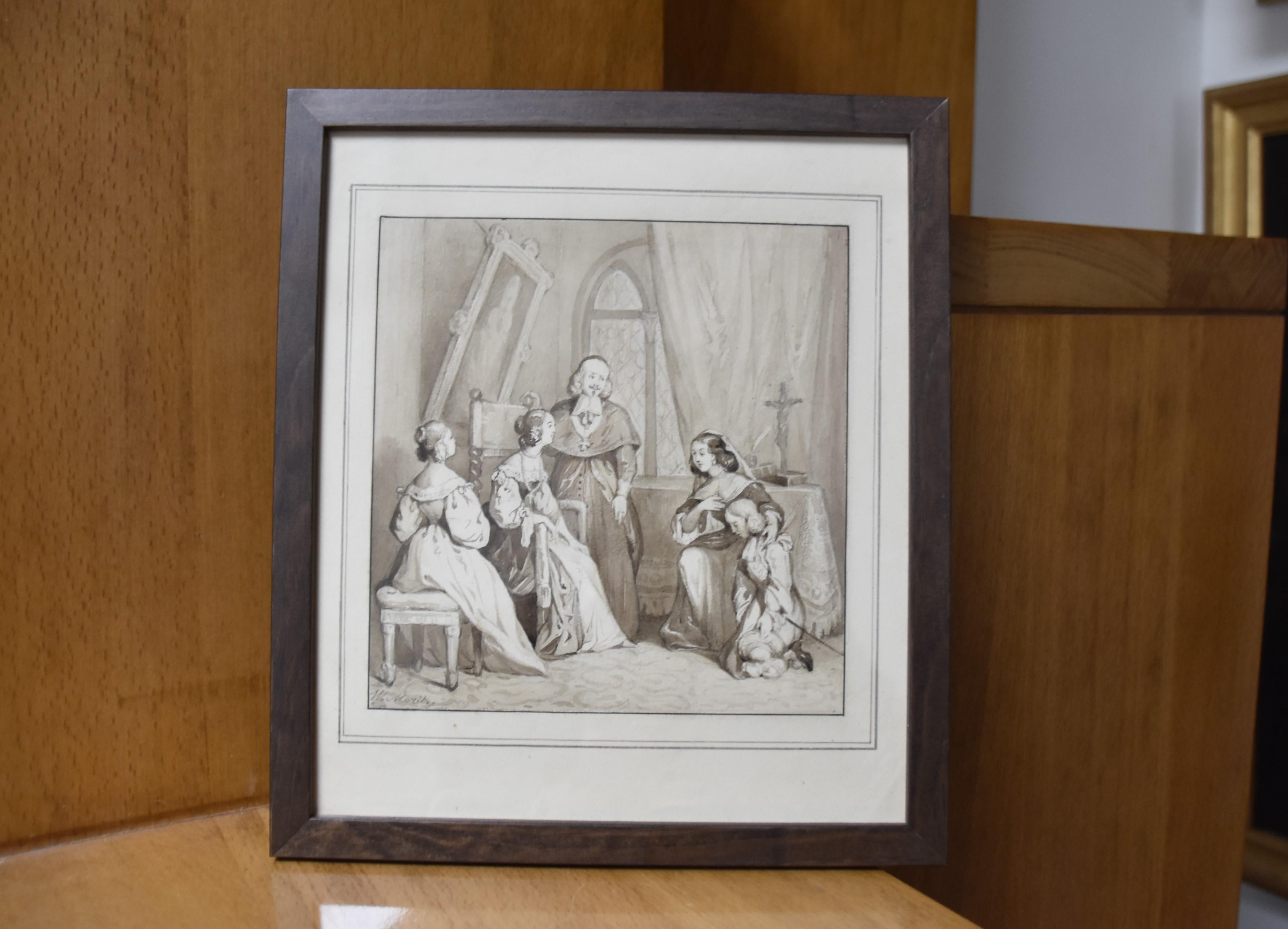 William Moritz (1816-1860) An historical scene, drawing signed For Sale 7