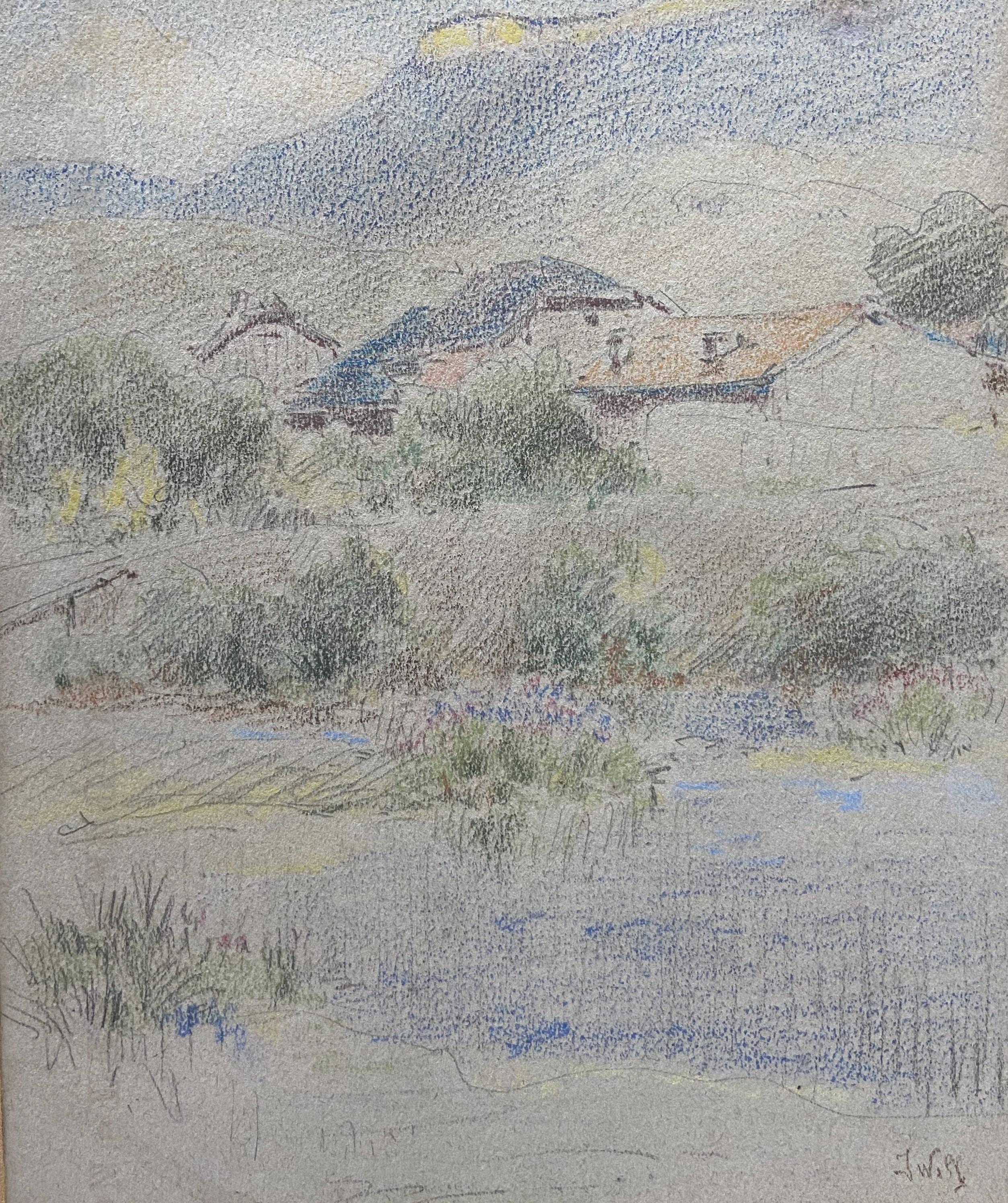 Paysage avec un village, signé Marie-Joseph Clavel dit Iwill (1850-1923) en vente 1