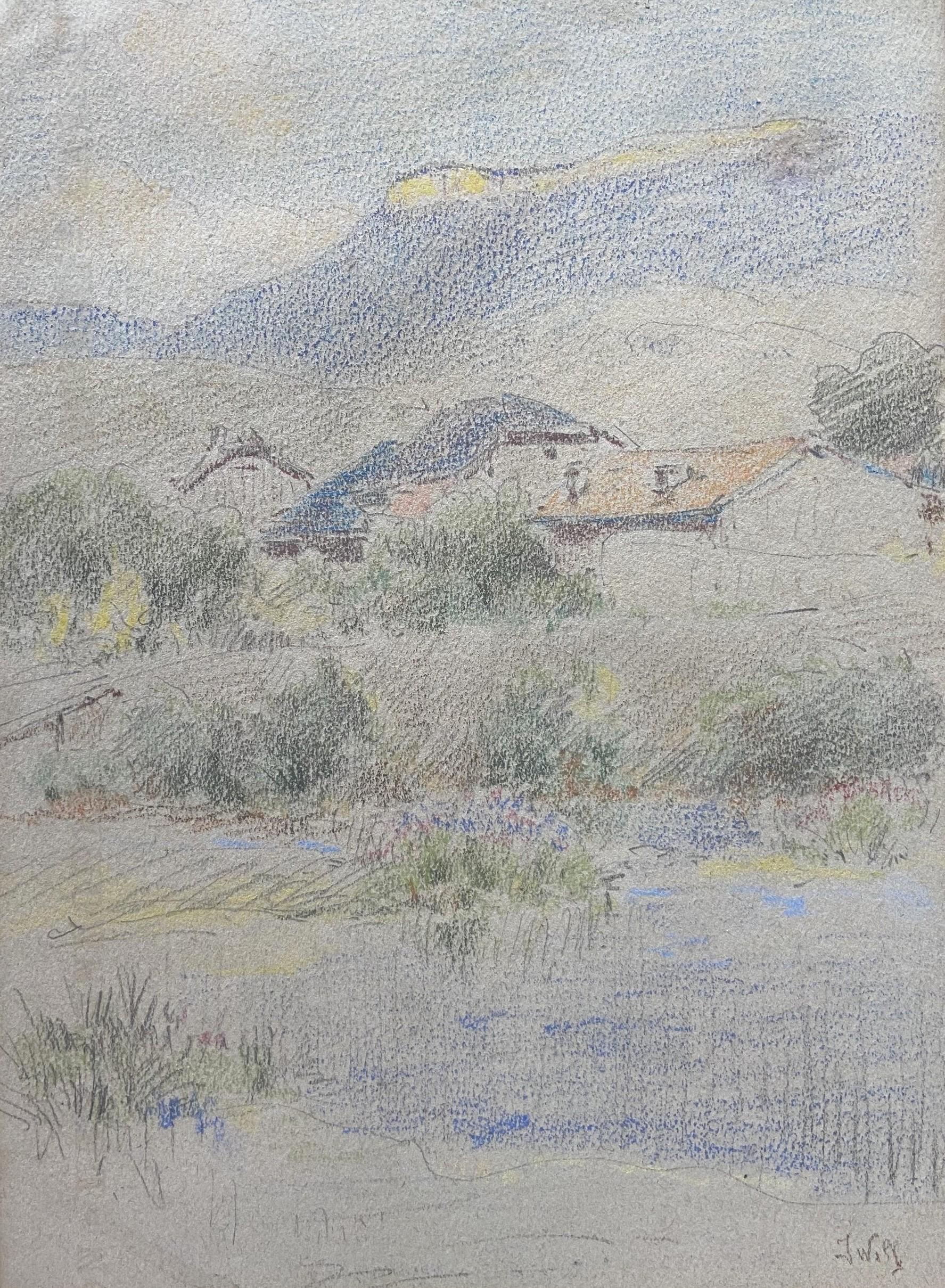 Marie-Joseph Iwill Figurative Art – Marie Joseph Clavel dit Iwill (1850-1923) Landschaft mit einem Dorf, signiert  