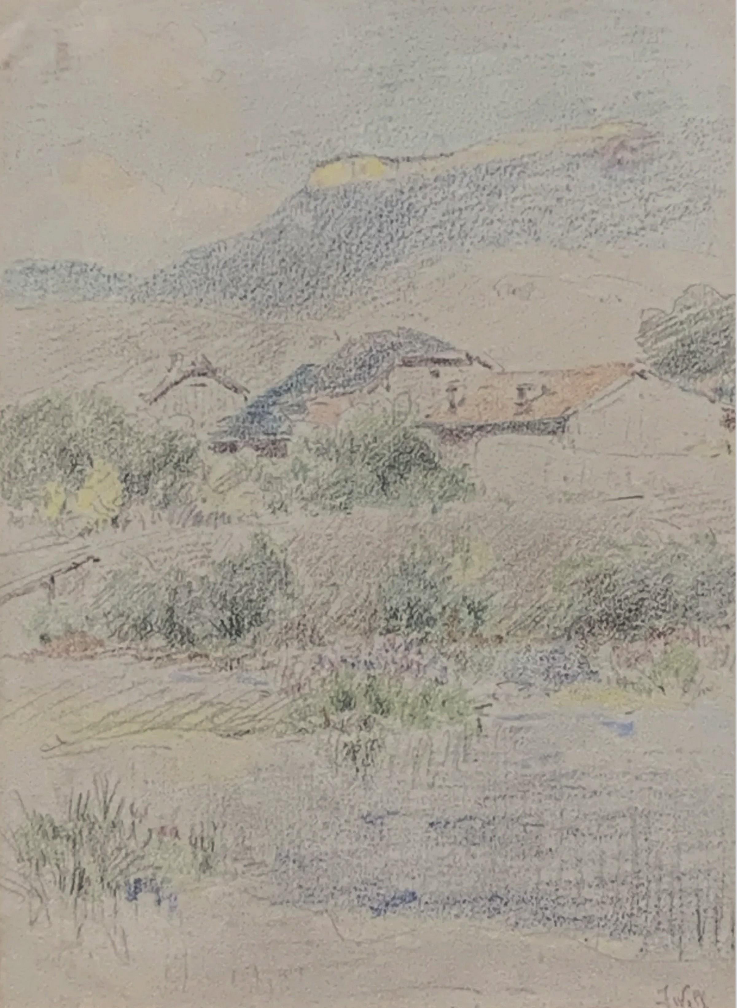 Marie Joseph Clavel dit Iwill (1850-1923) Landscape with a village, signed