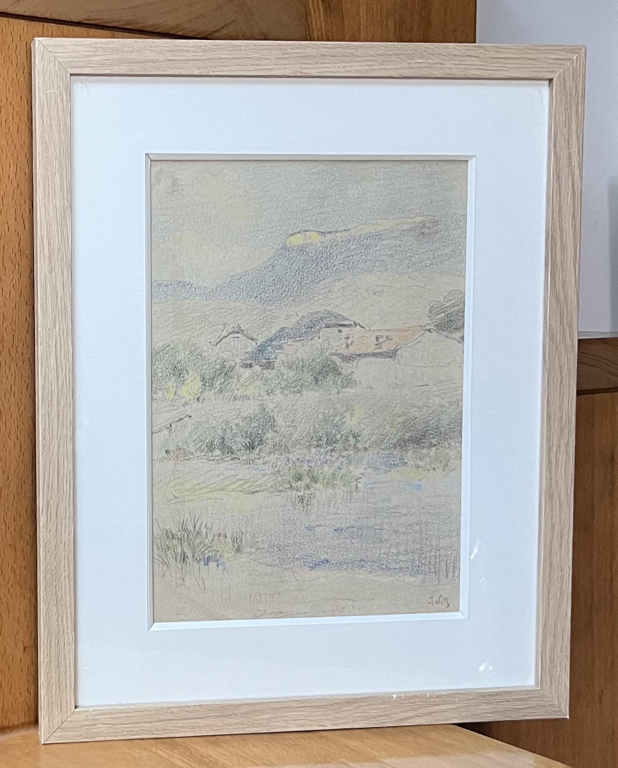 Marie-Joseph Clavel dit Iwill (1850-1923) Paysage avec un village, signé 7