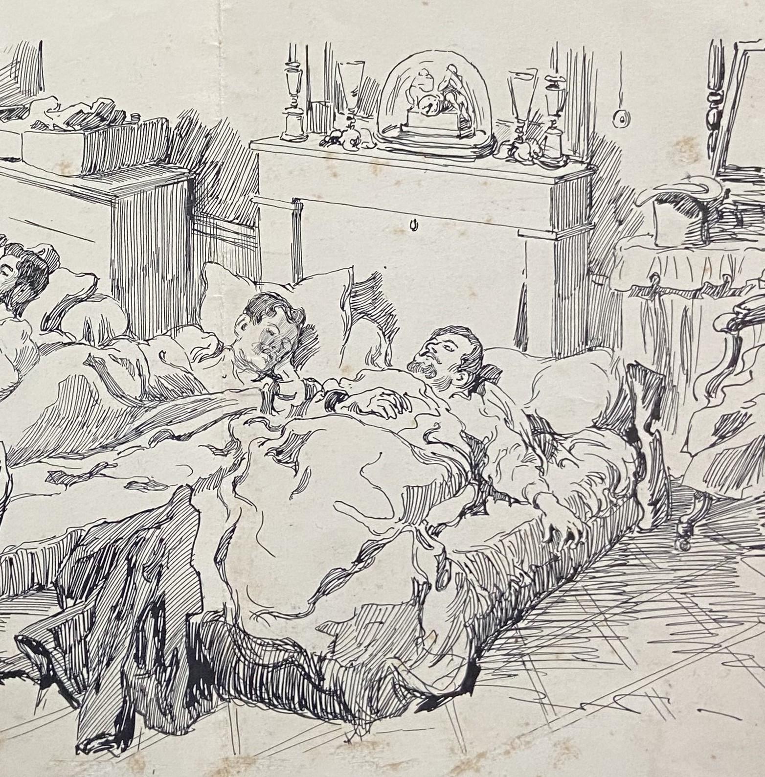 Louis Tinayre (1861-1942) Un campamento de periodistas, dibujo firmado en venta 4
