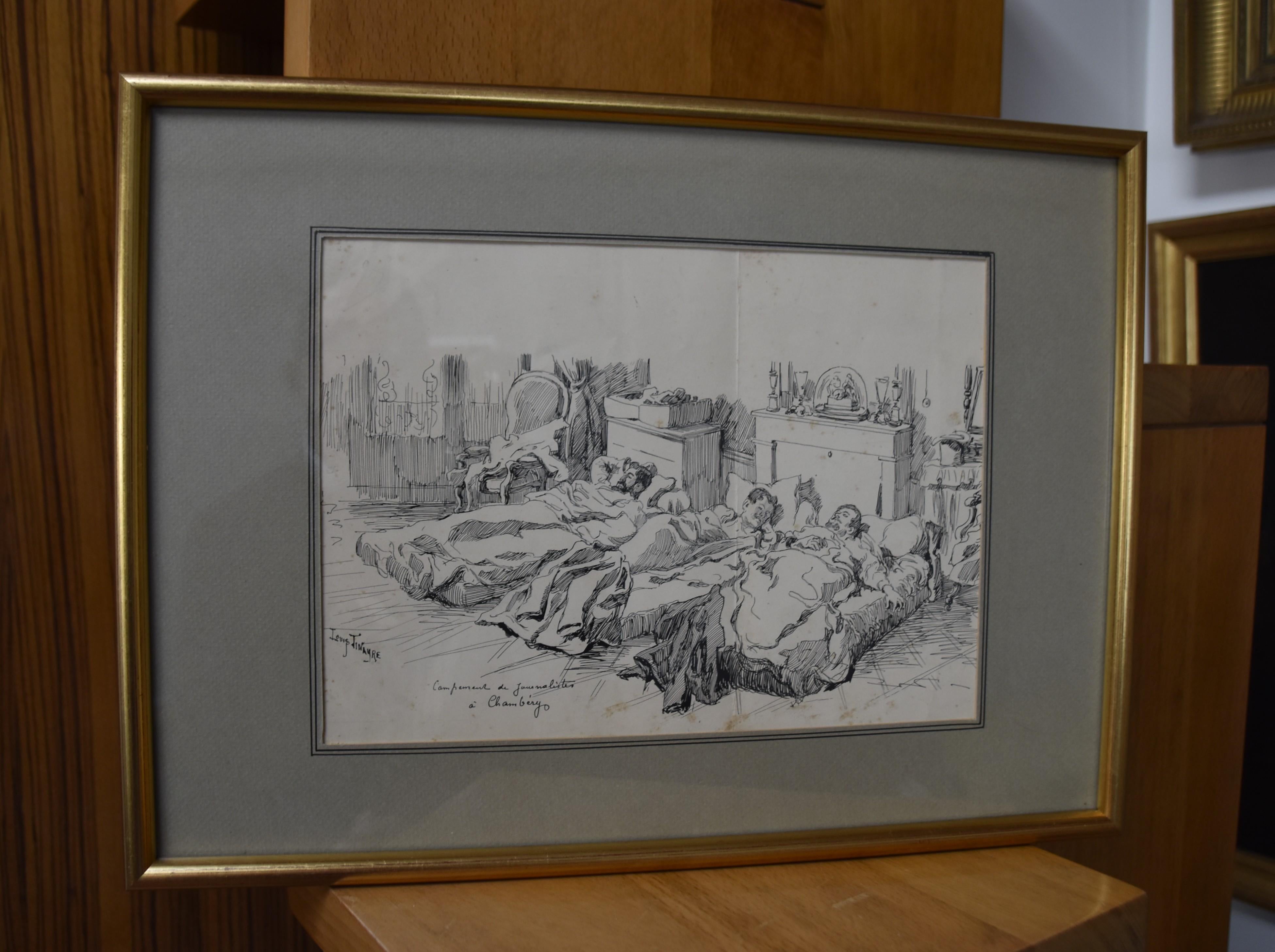 Louis Tinayre (1861-1942) An encampment of journalists, signed drawing For Sale 7