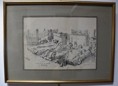 Louis Tinayre (1861-1942) An encampment of journalists, signed drawing