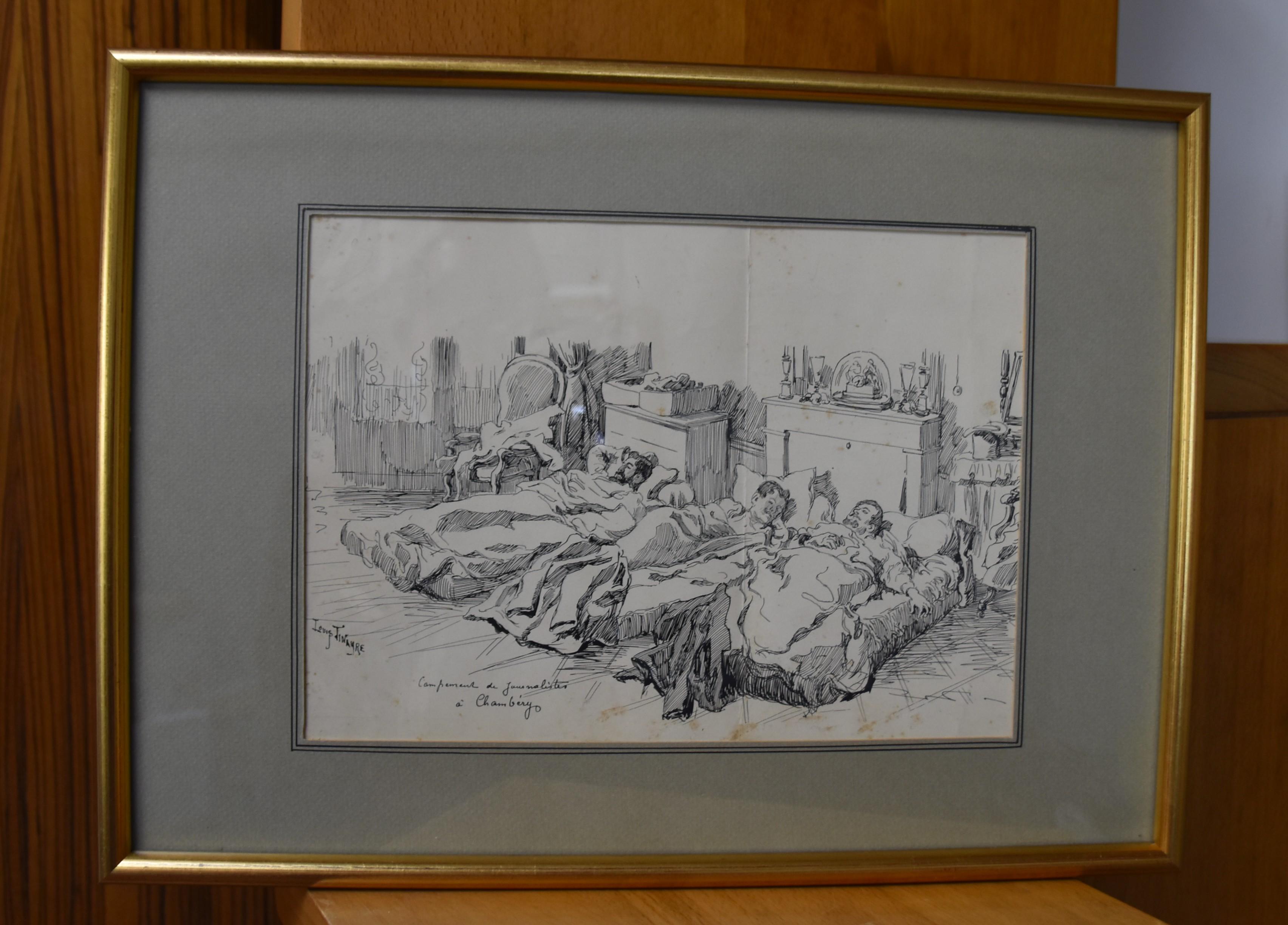 Louis Tinayre (1861-1942) An encampment of journalists, signed drawing For Sale 8