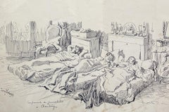 Louis Tinayre (1861-1942) An encampment of journalists, signed drawing