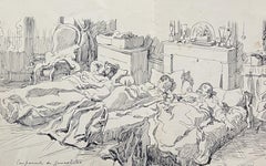 Louis Tinayre (1861-1942) Un encampement de journalistes, dessin signé