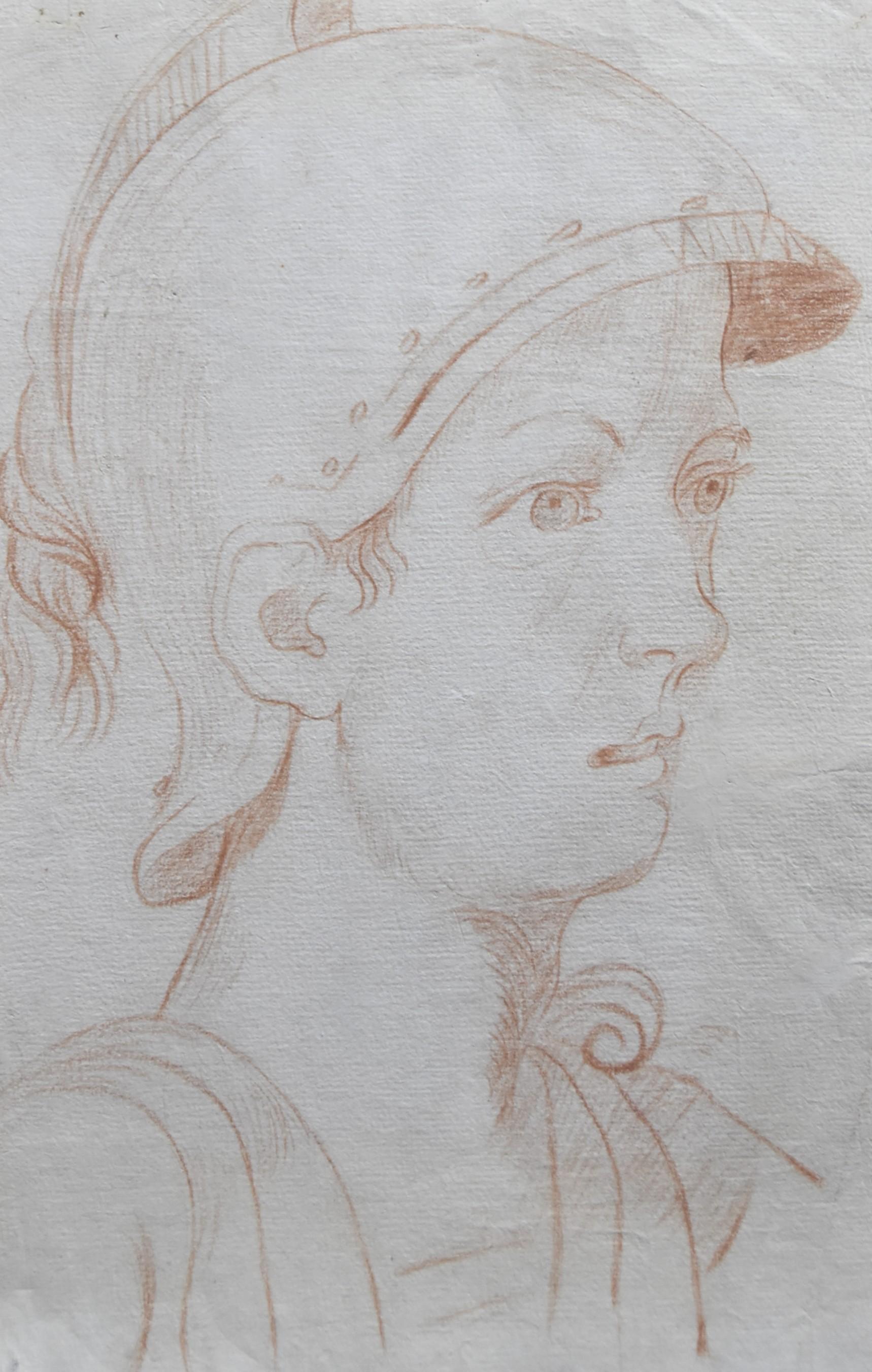 Italian School 18th century,  An Ancient soldier in profile, red chalk on paper - Baroque Art by Unknown