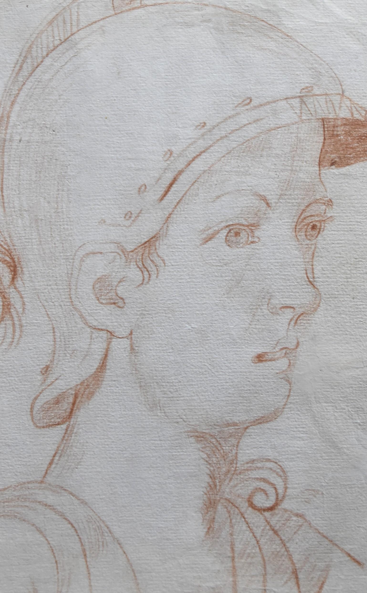 Italian School 18th Century
An Ancient soldier in profile, 
red chalk on paper
35 x 23.5 cm
in good condition, traces of folds in the lower right corner
Framed : 46.5 x 35.5 cm

This portrait of an ancient soldier is particularly striking for its