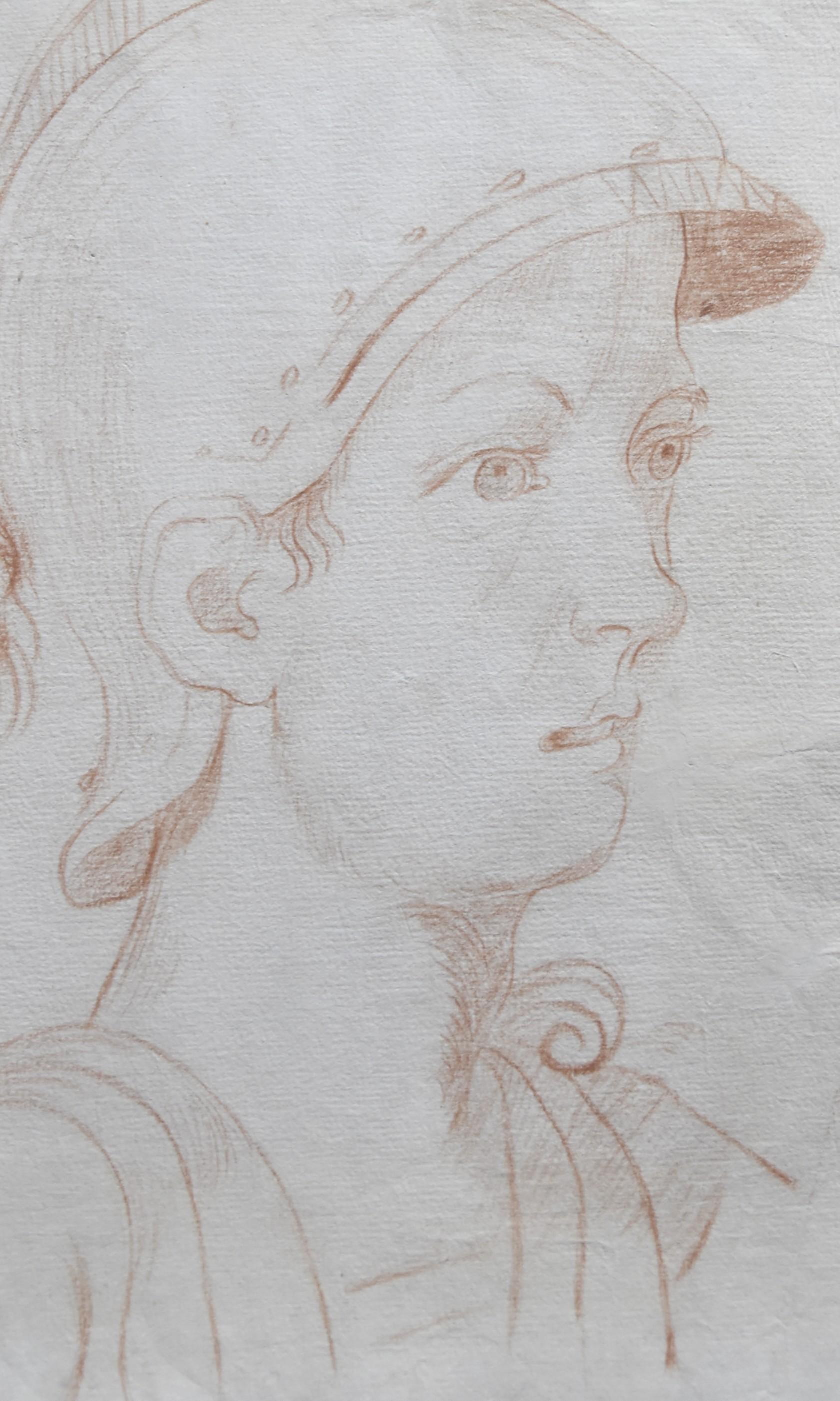 Italienische Schule des 18. Jahrhunderts,  Ein antiker Soldat im Profil, rote Kreide auf Papier im Angebot 1