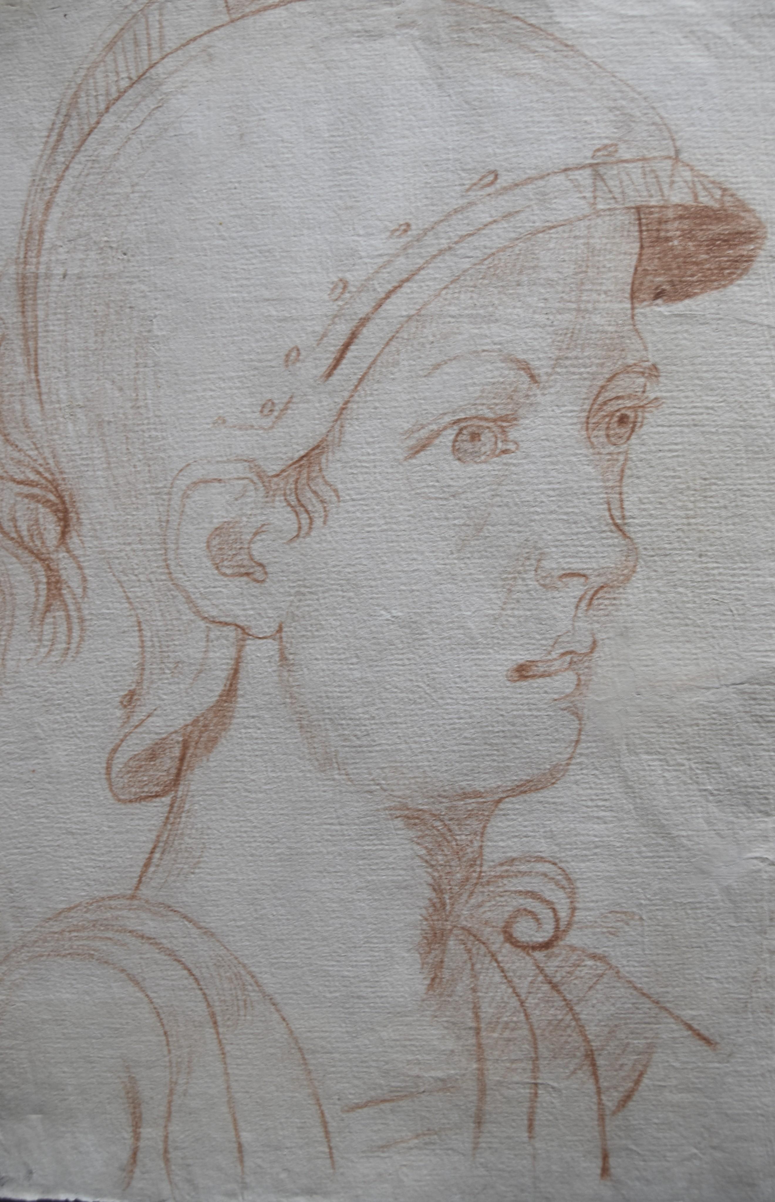 Italienische Schule des 18. Jahrhunderts,  Ein antiker Soldat im Profil, rote Kreide auf Papier im Angebot 2