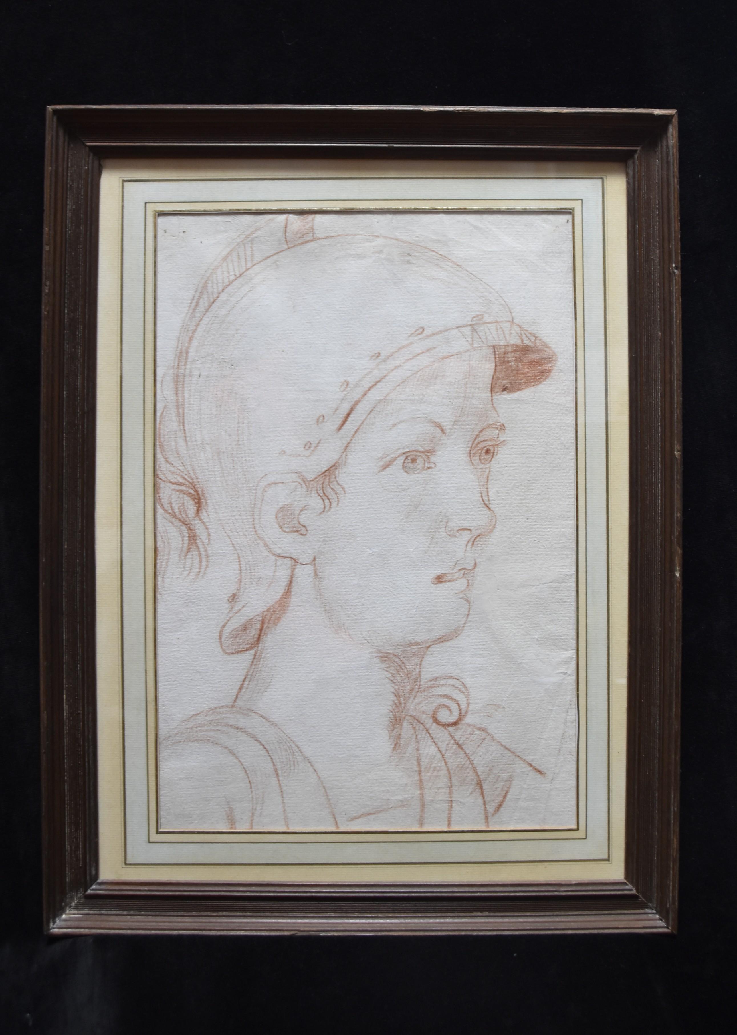 Italian School 18th century,  An Ancient soldier in profile, red chalk on paper - Gray Figurative Art by Unknown