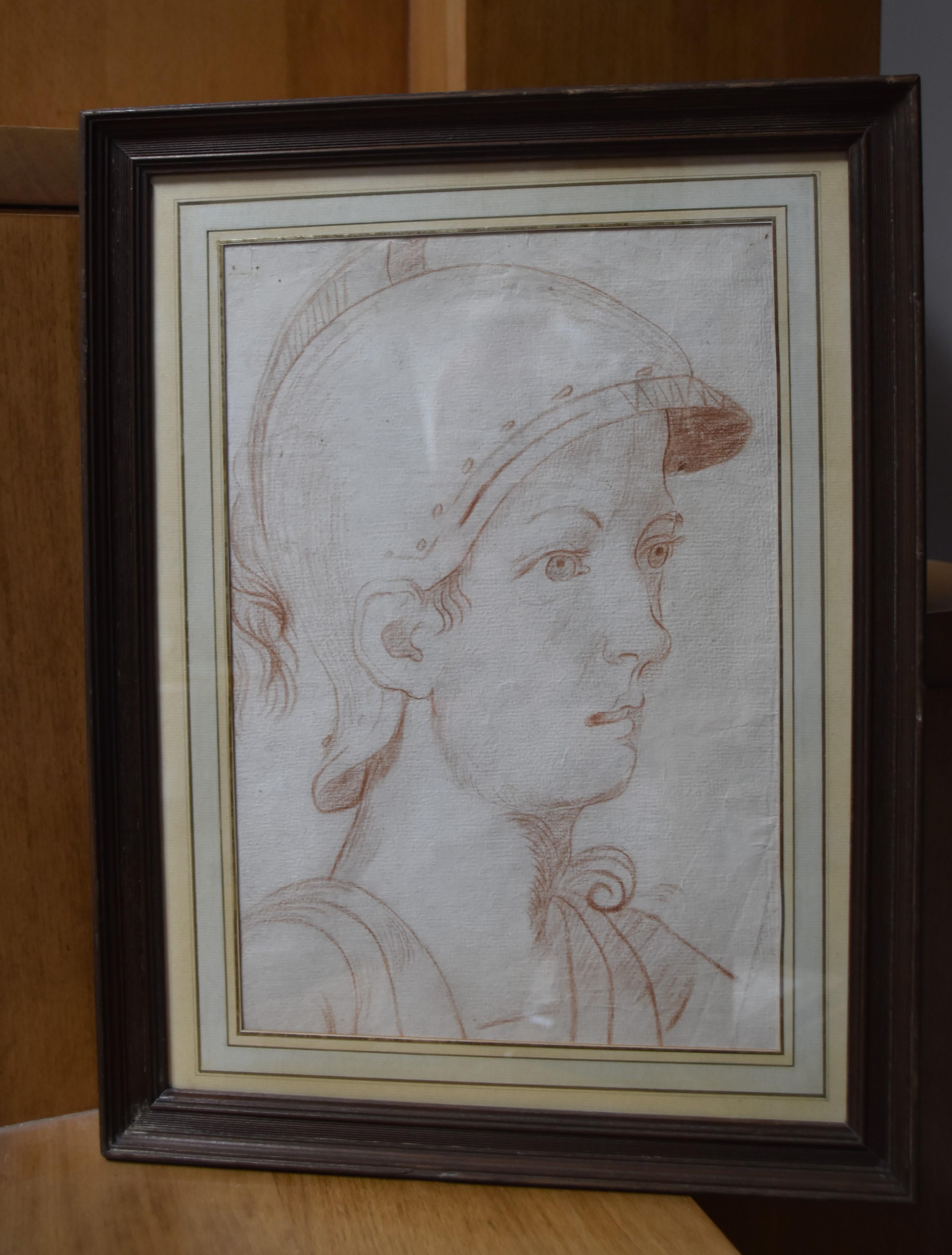 Italienische Schule des 18. Jahrhunderts,  Ein antiker Soldat im Profil, rote Kreide auf Papier im Angebot 4