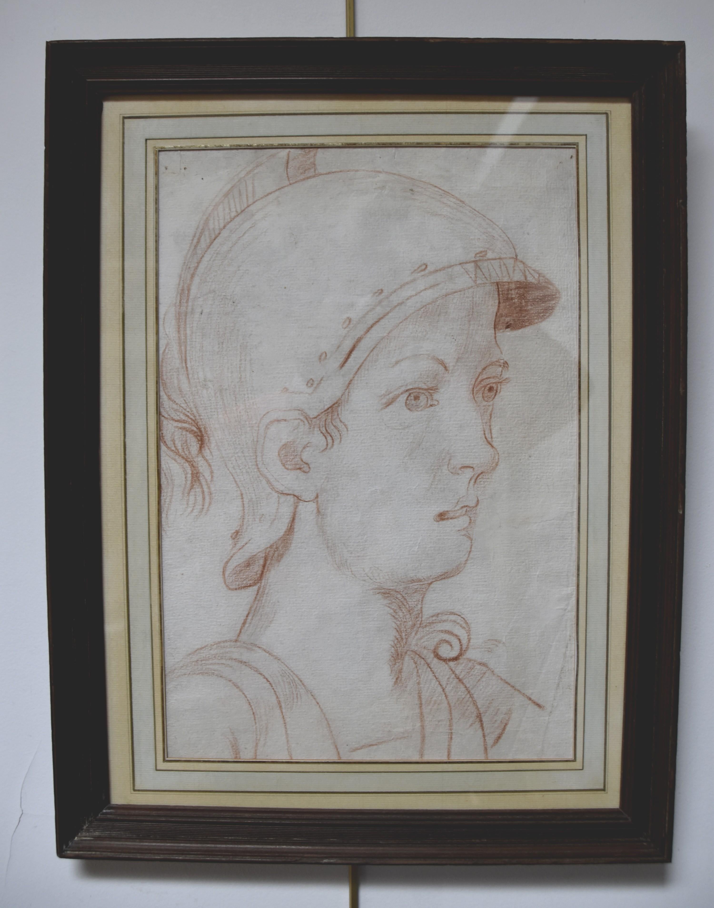 Italienische Schule des 18. Jahrhunderts,  Ein antiker Soldat im Profil, rote Kreide auf Papier im Angebot 5