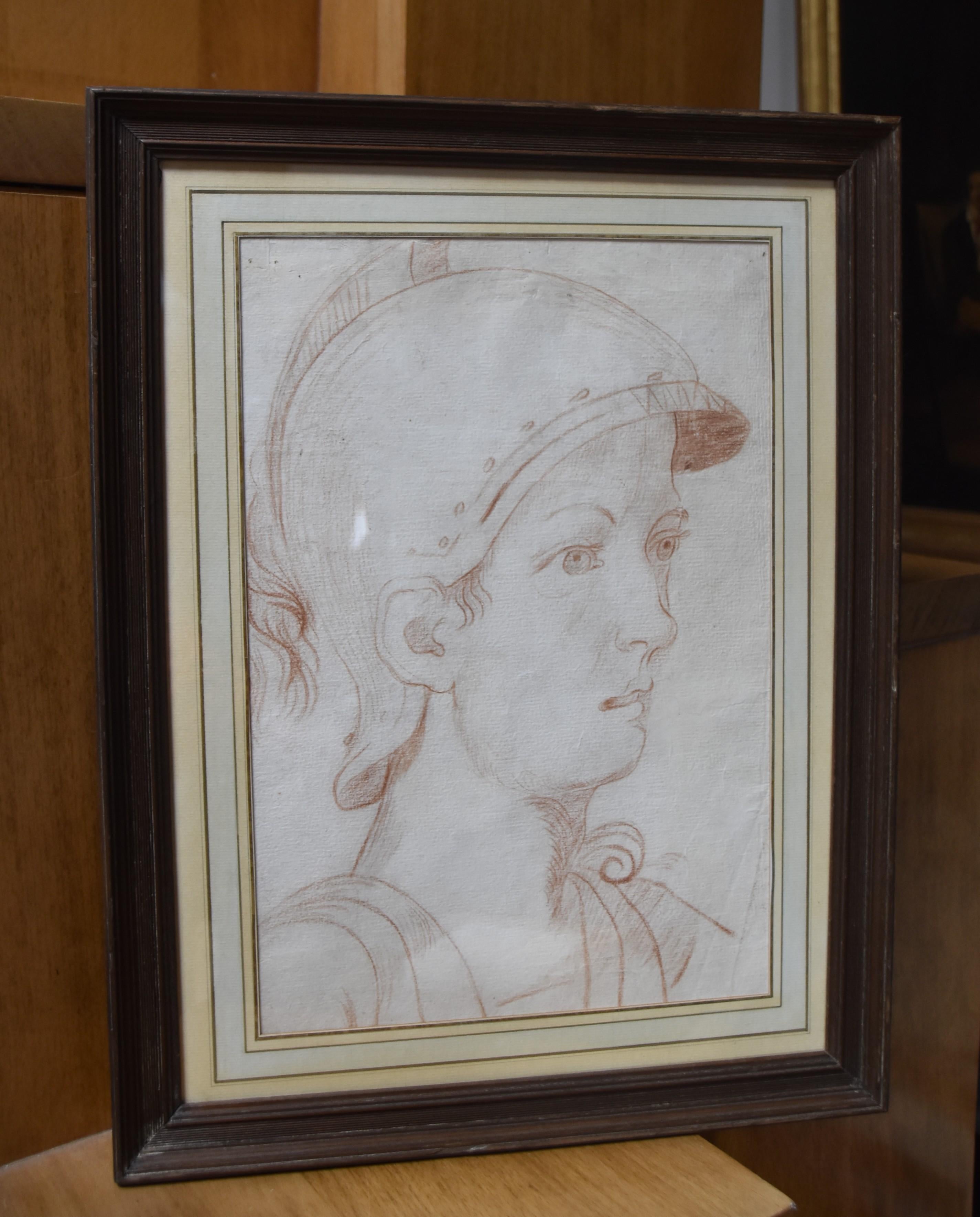 Italian School 18th century,  An Ancient soldier in profile, red chalk on paper For Sale 3