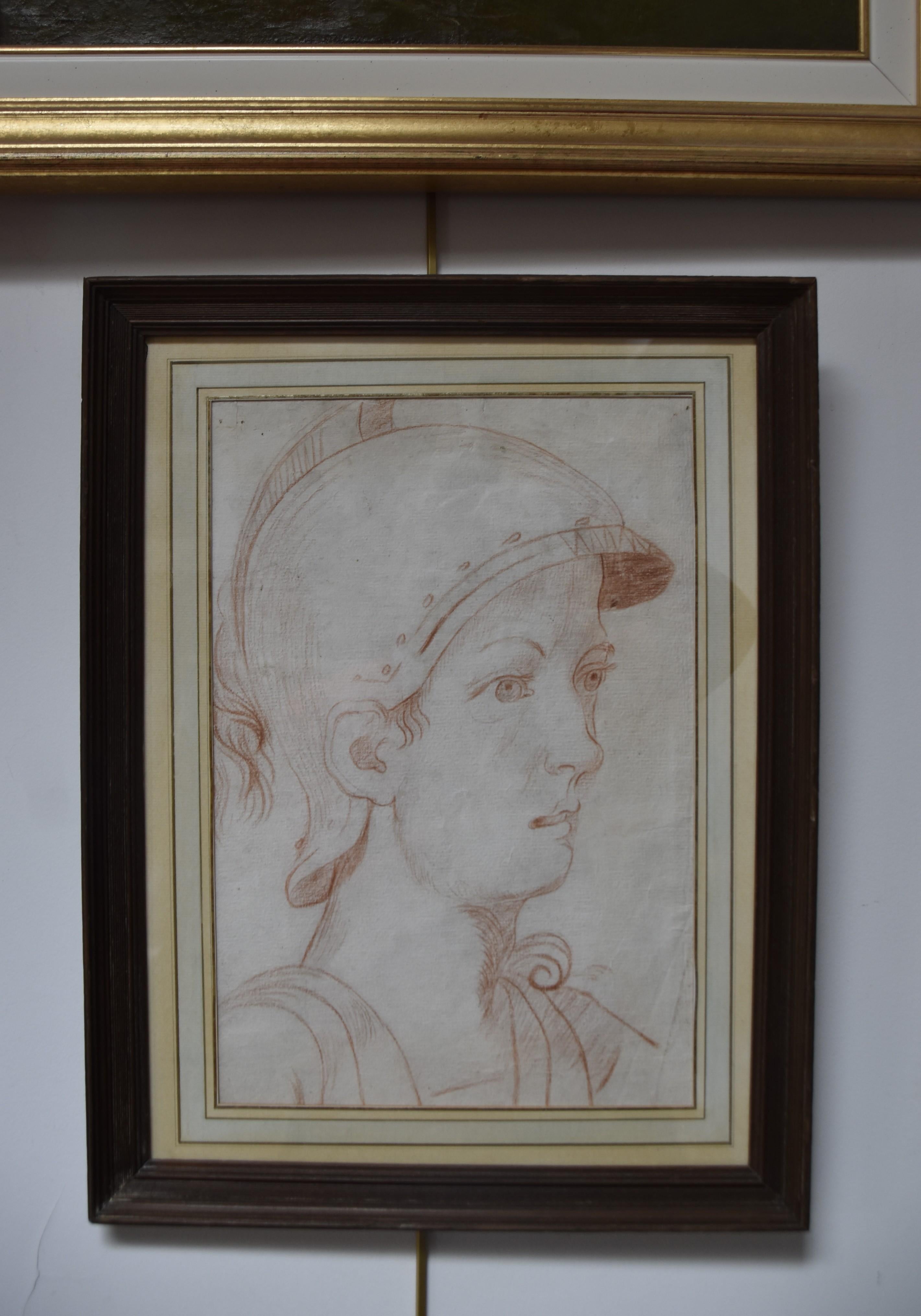 Italienische Schule des 18. Jahrhunderts,  Ein antiker Soldat im Profil, rote Kreide auf Papier im Angebot 6