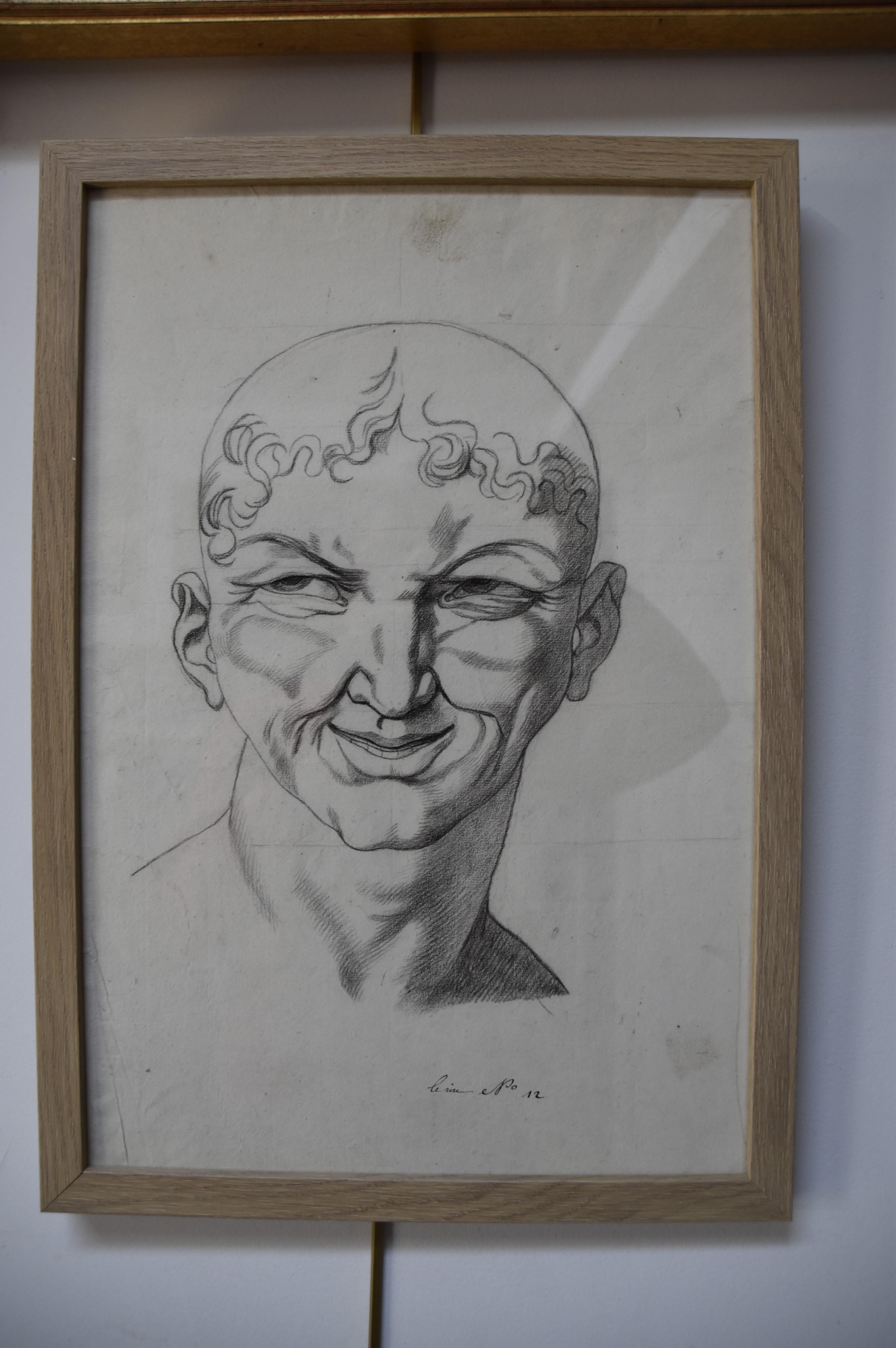 French School 18th Century, Le Rire, Laughter as a form of expression, drawing - Gray Portrait by Unknown