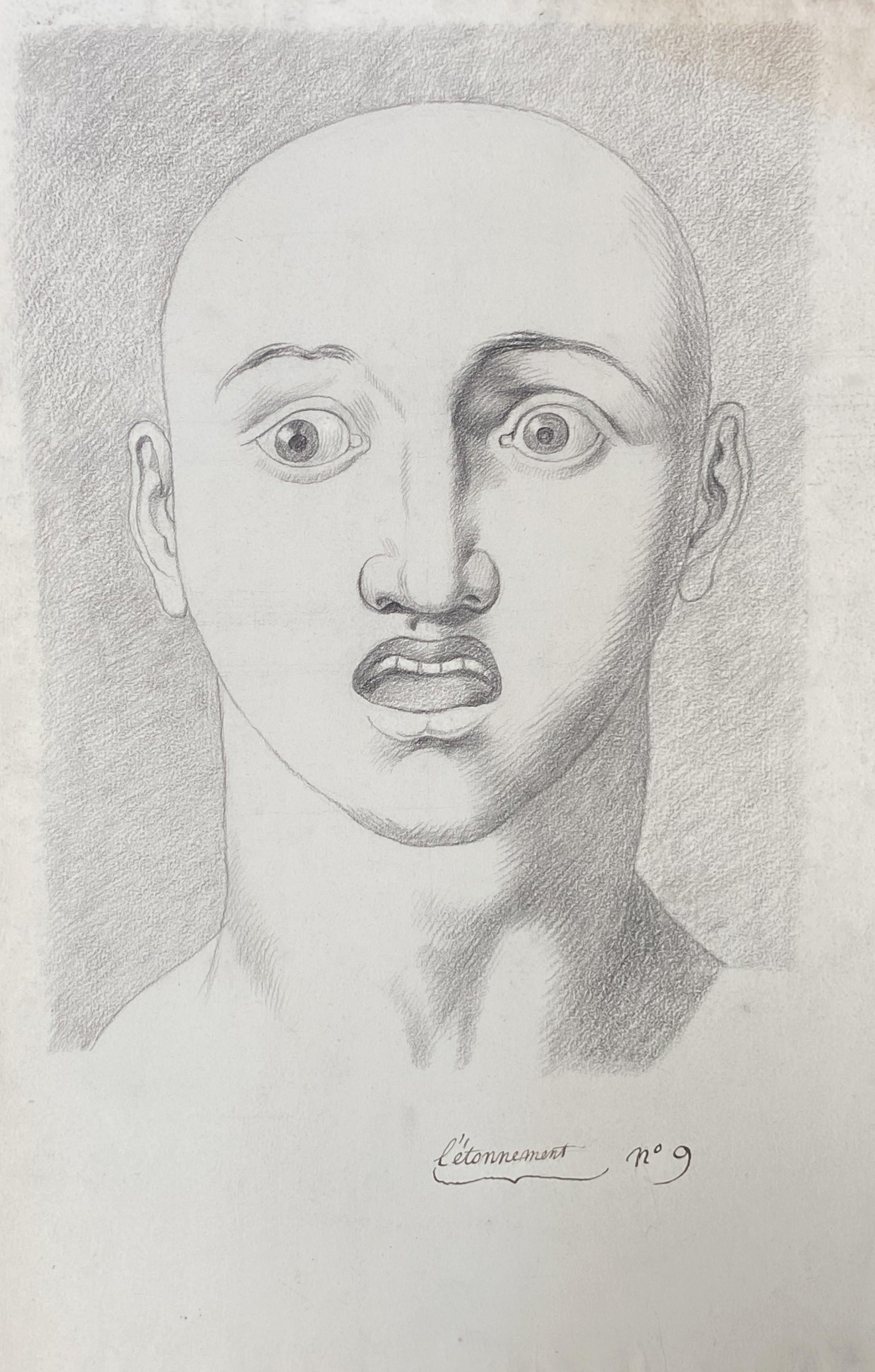 Portrait de Unknown - Escuela Francesa Siglo XVIII, L'étonnement, forma de expresión, dibujo