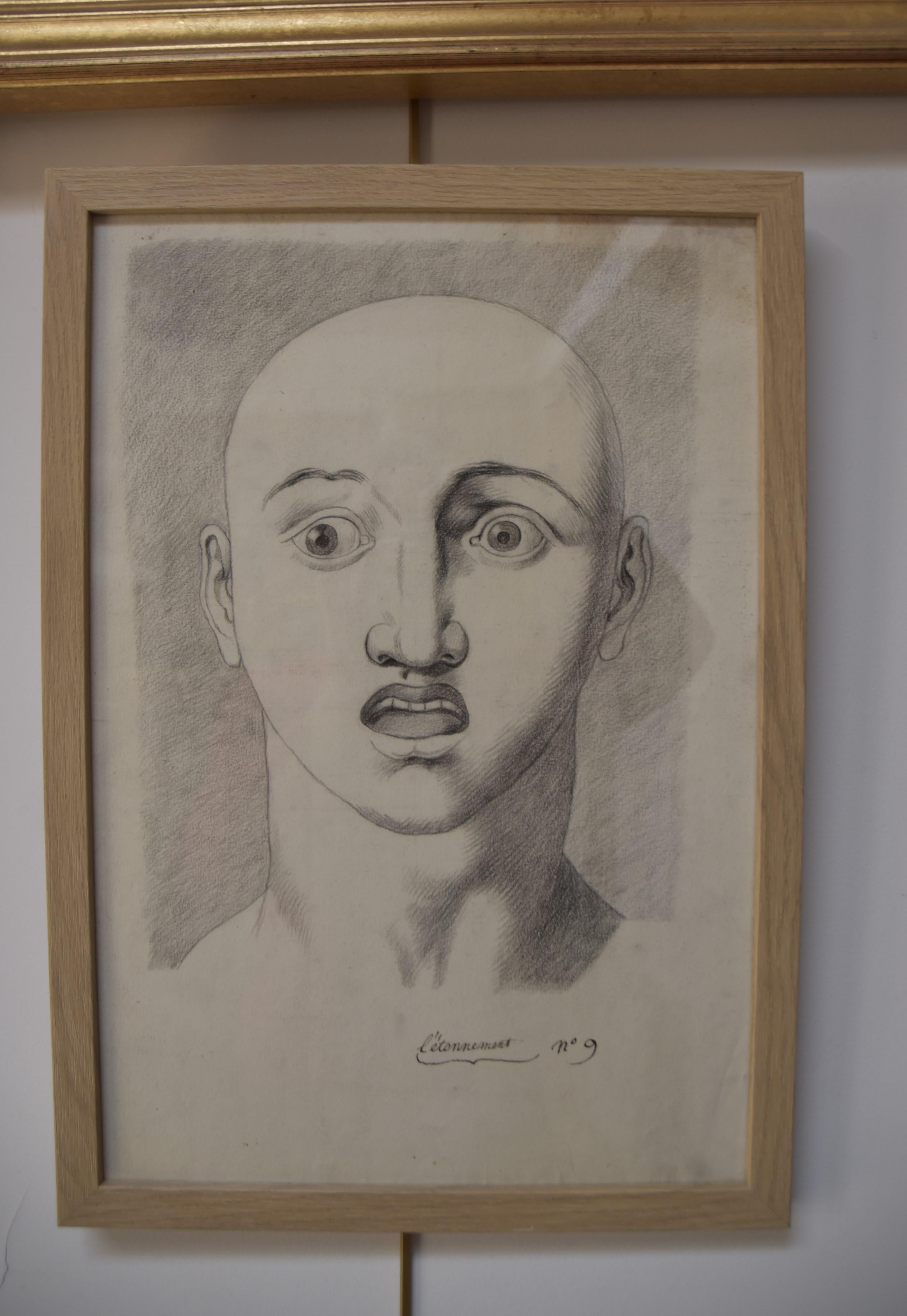 French School 18th Century, L'étonnement, form of expression, drawing For Sale 1