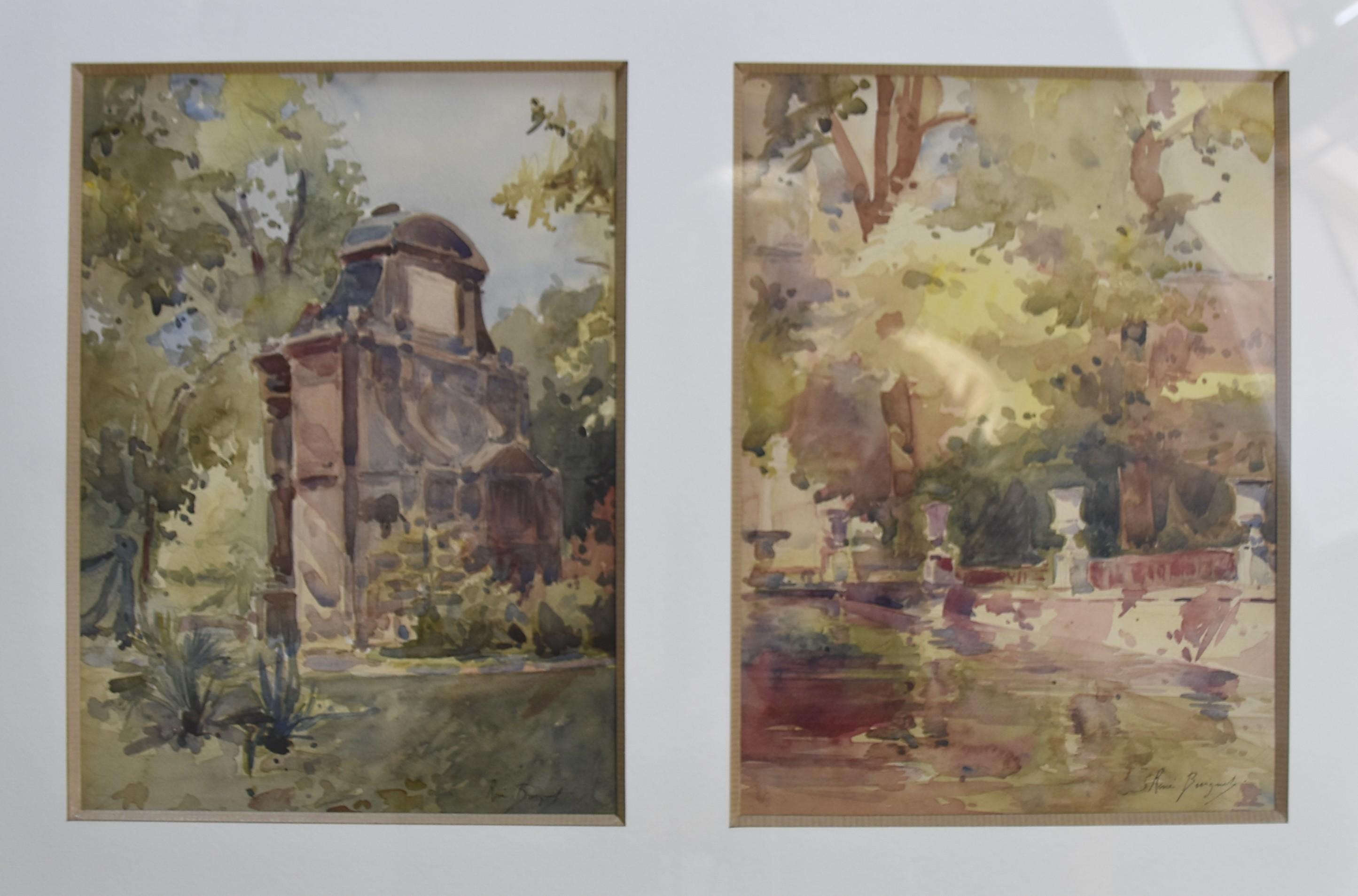 René Buignet (1888-1915) 
La Fontaine Médicis, Jardin du Luxembourg, Paris
Jeweils unten rechts signiert
Aquarell auf Papier
Größe von jedem : 28,5 x 21 cm
Im gleichen Passepartout und in der gleichen Rahmung: 42 x 60 cm

Die Fontaine Medicis im