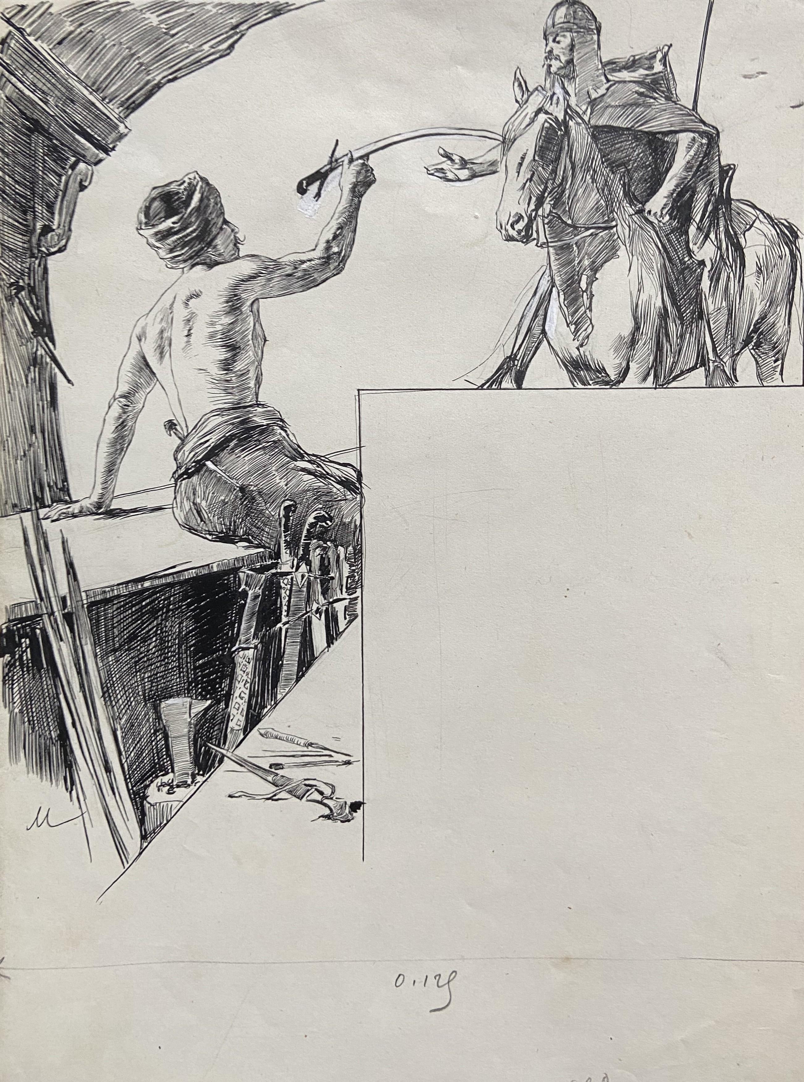 Felician Myrbach (1853-1940) Le Cadeau de Sahagun, Original-Zeichnung