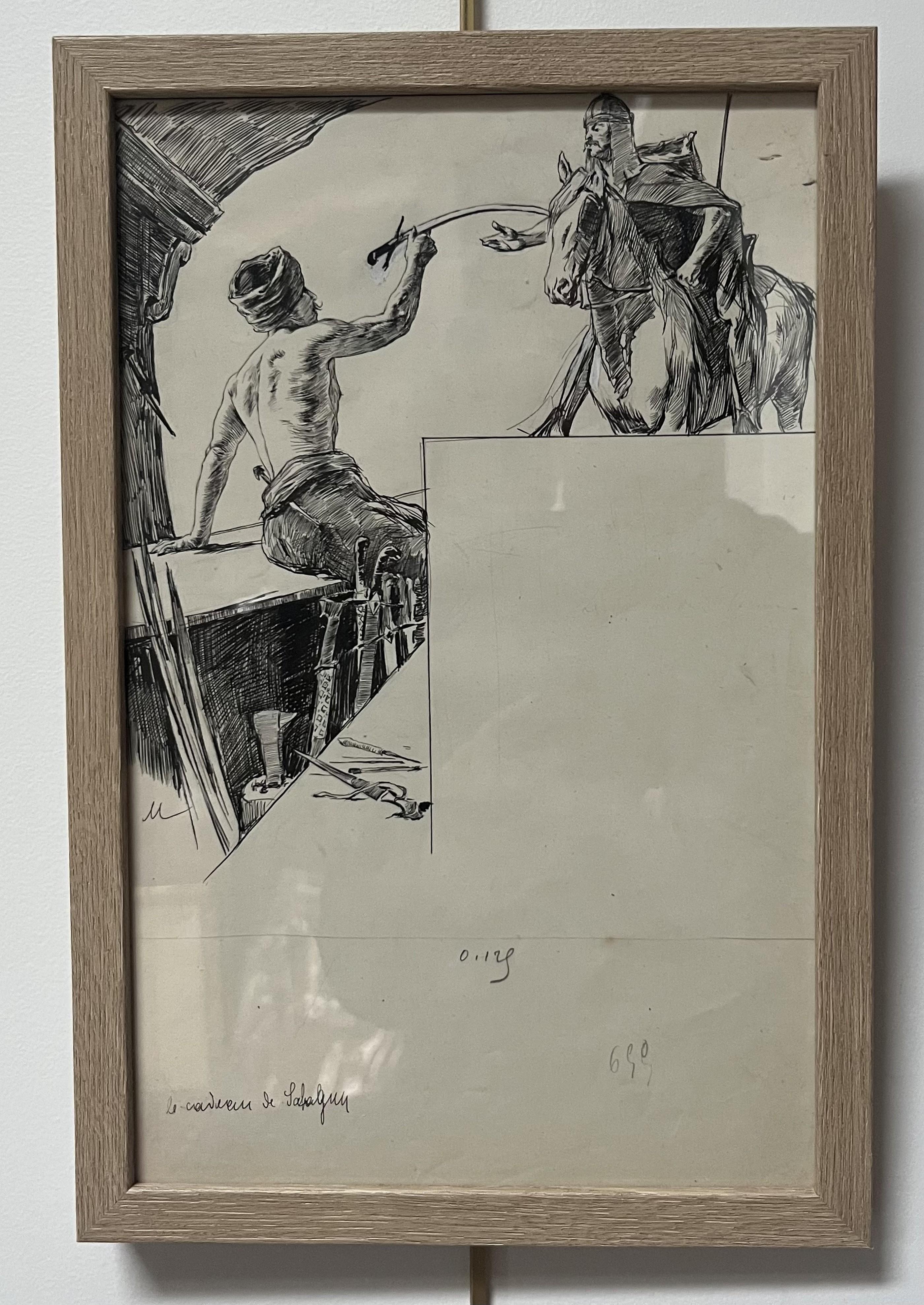 Felician Myrbach (1853-1940) Le Cadeau de Sahagun, original dawing en venta 1