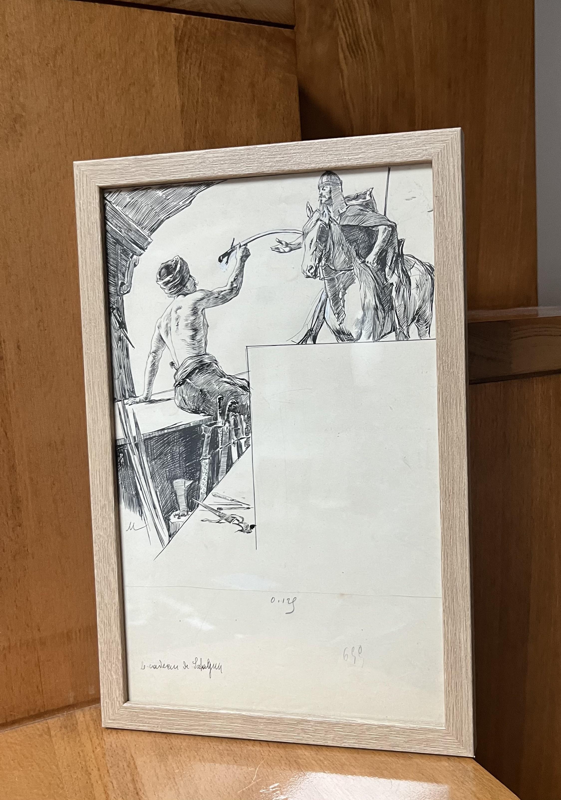 Felician Myrbach (1853-1940) Le Cadeau de Sahagun, original dawing en venta 5