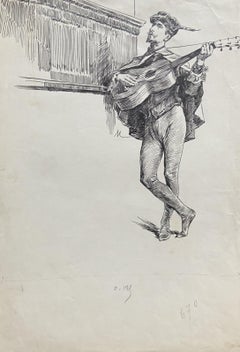 Antique Felician Myrbach (1853-1940) Pour Guitare solo, original drawing