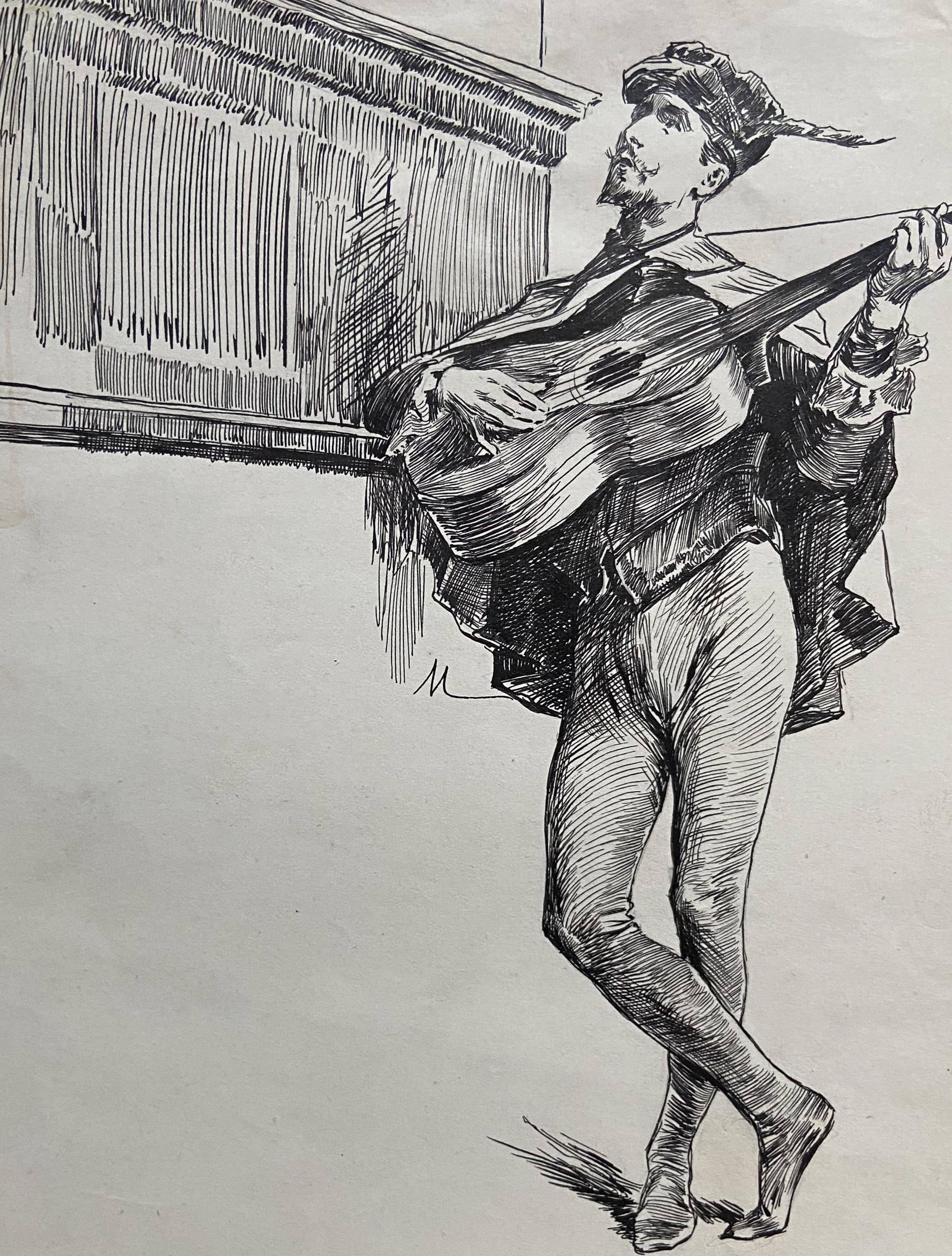 Felician Myrbach (1853-1940) Pour Guitare Solo, Originalzeichnung im Angebot 2