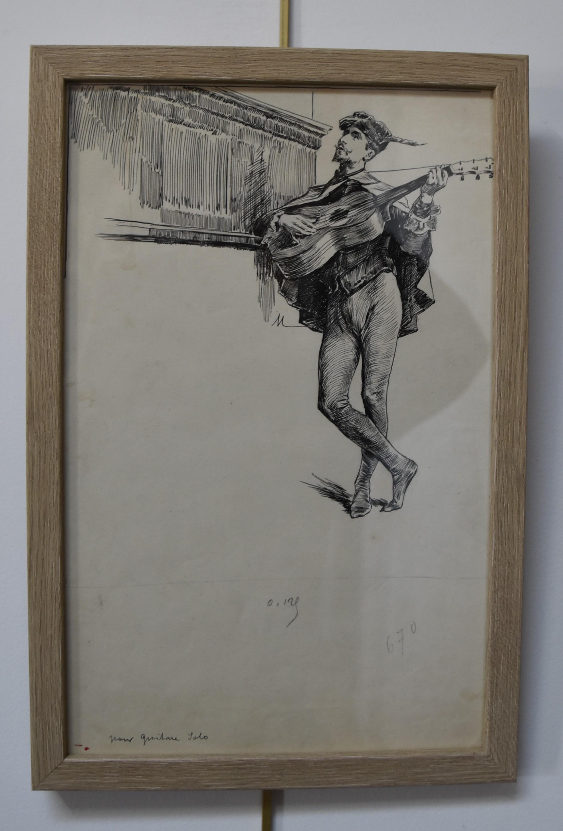 Felician Myrbach (1853-1940) Pour Guitare Solo, Originalzeichnung im Angebot 1