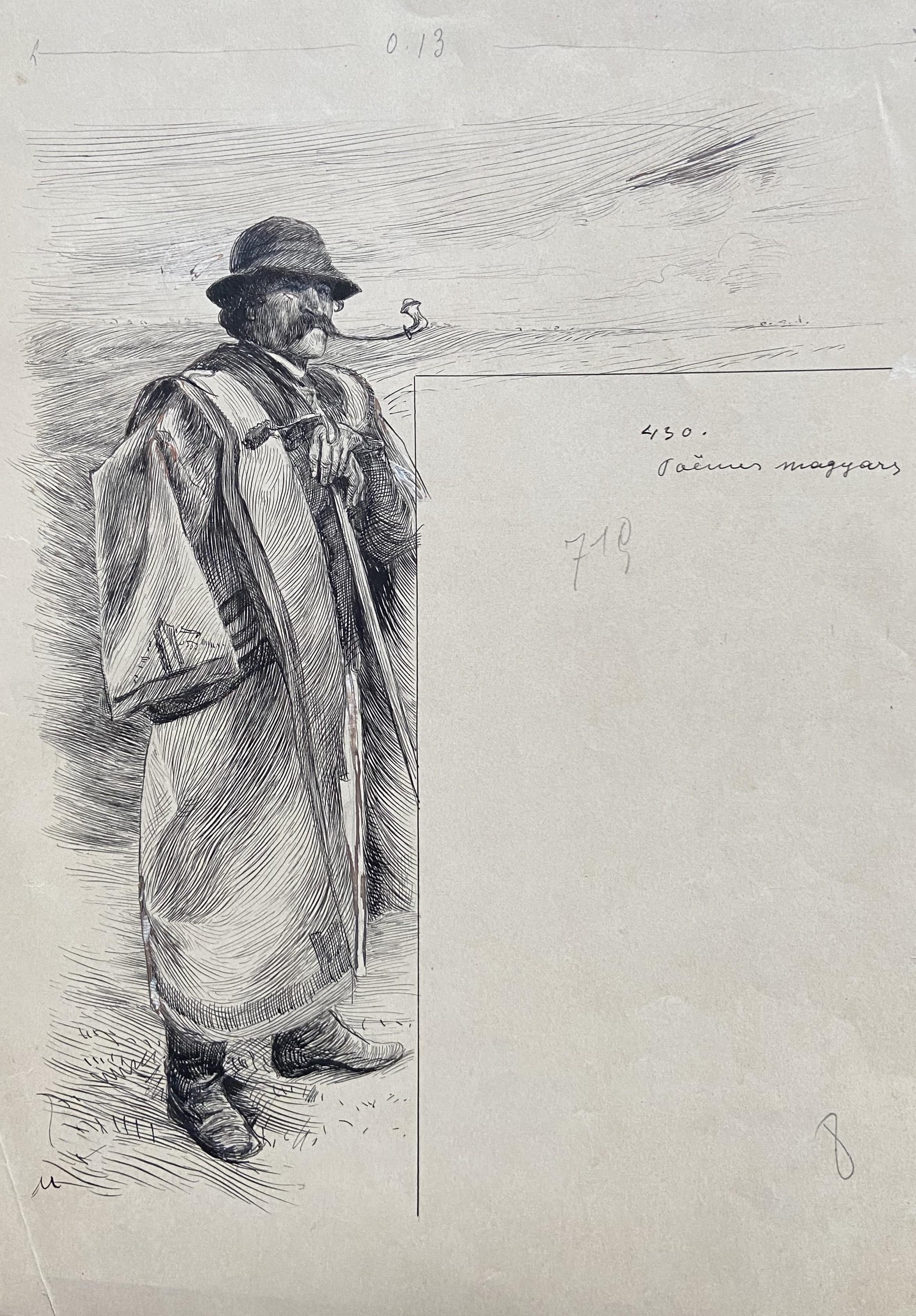 Felician Myrbach (1853-1940) 
Poèmes magyars, Magyarische Gedichte
trägt unten links das Monogramm "M", oben rechts den Titel
Tinte auf Papier
29,8 x 19,8 cm
in gutem Zustand, das Blatt ist leicht vergilbt
In einem modernen Rahmen : 33 x 23 cm

Dies