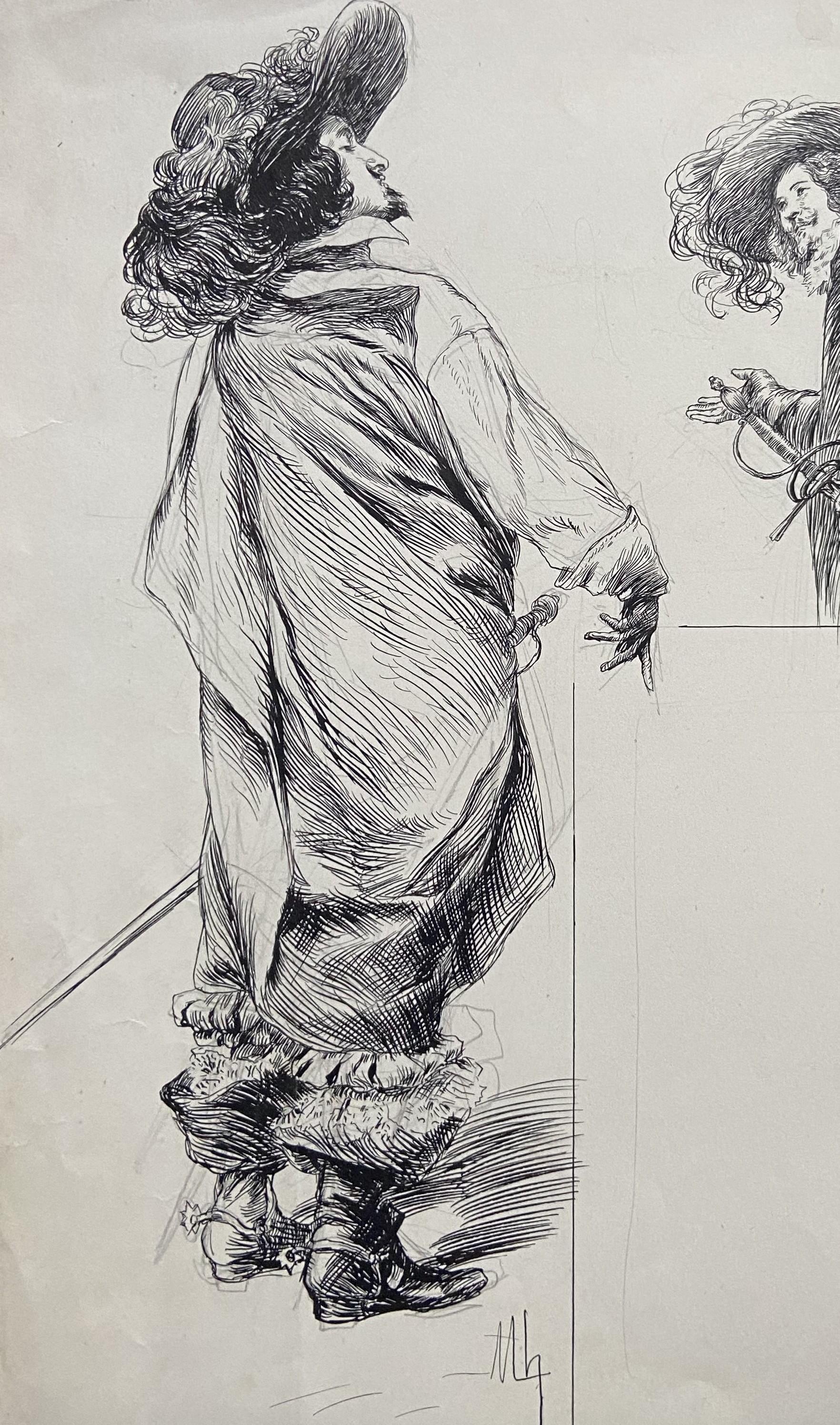 Felician Myrbach (1853-1940) Die Musketiere, Originalzeichnung im Angebot 2