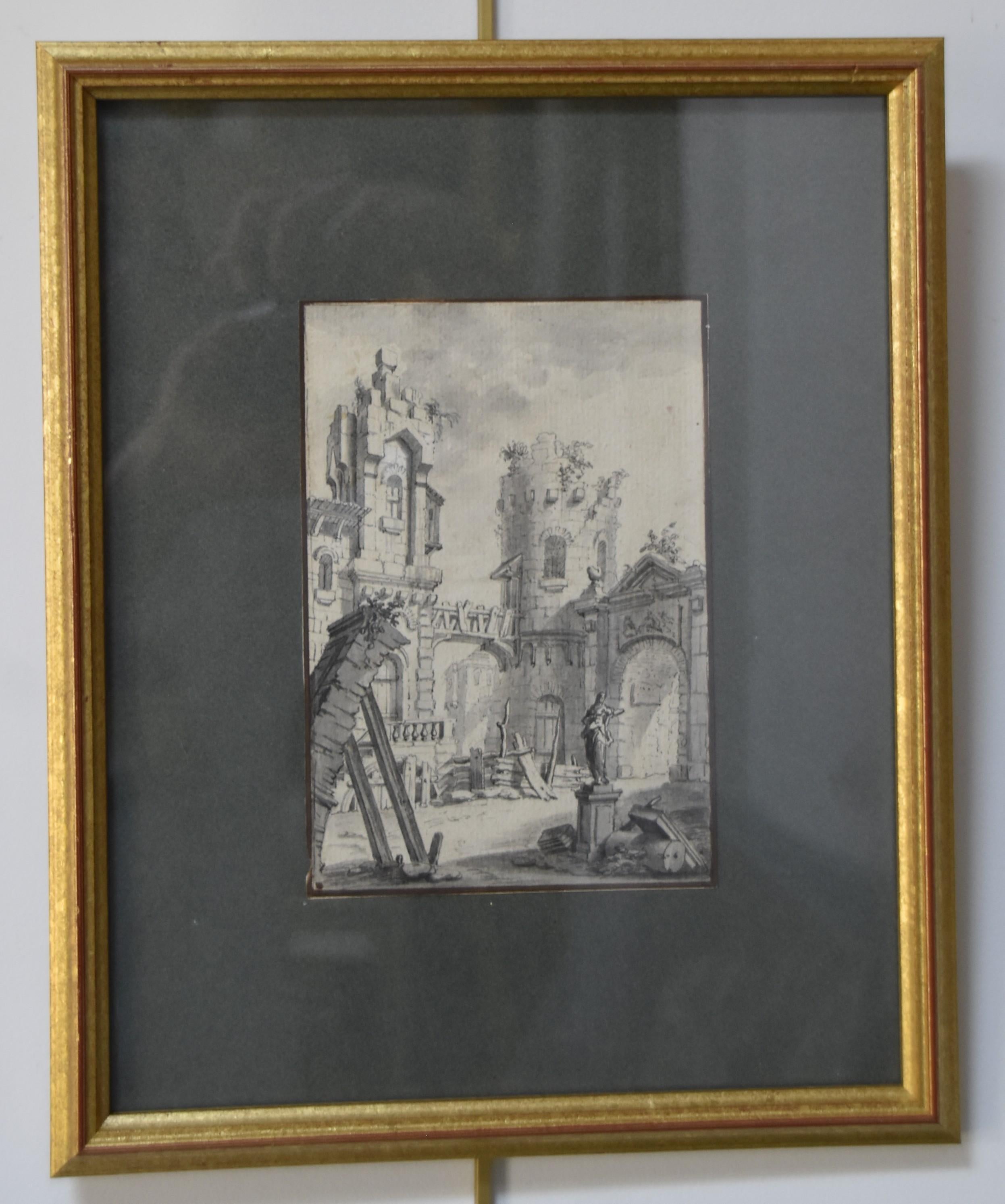 18th Century School,  Courtyard of a palazzo, Architectural Capriccio, drawing - Art by Unknown