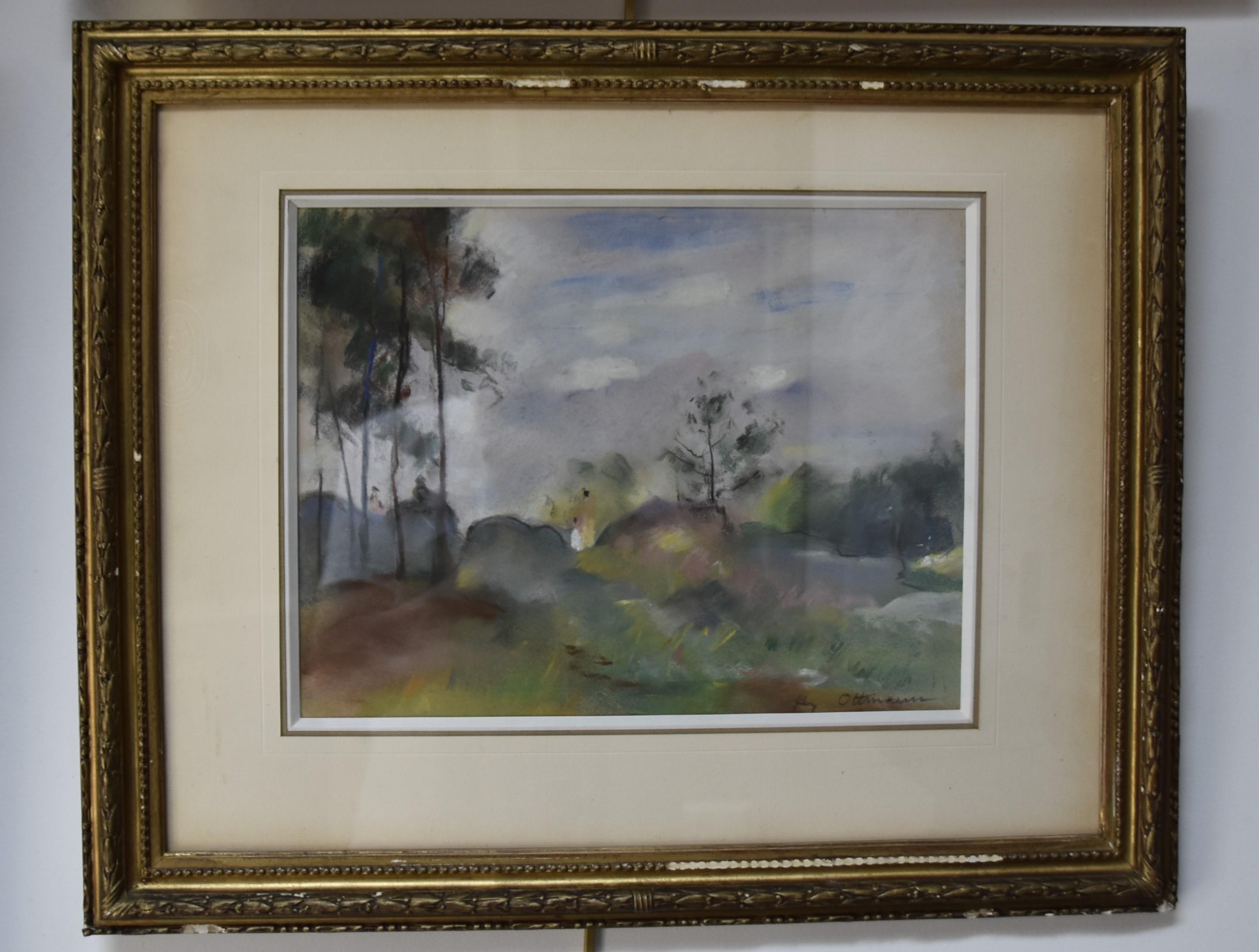 Henri Ottmann (1877-1927)  Ein Wald im Nebel, Pastell signiert im Angebot 1