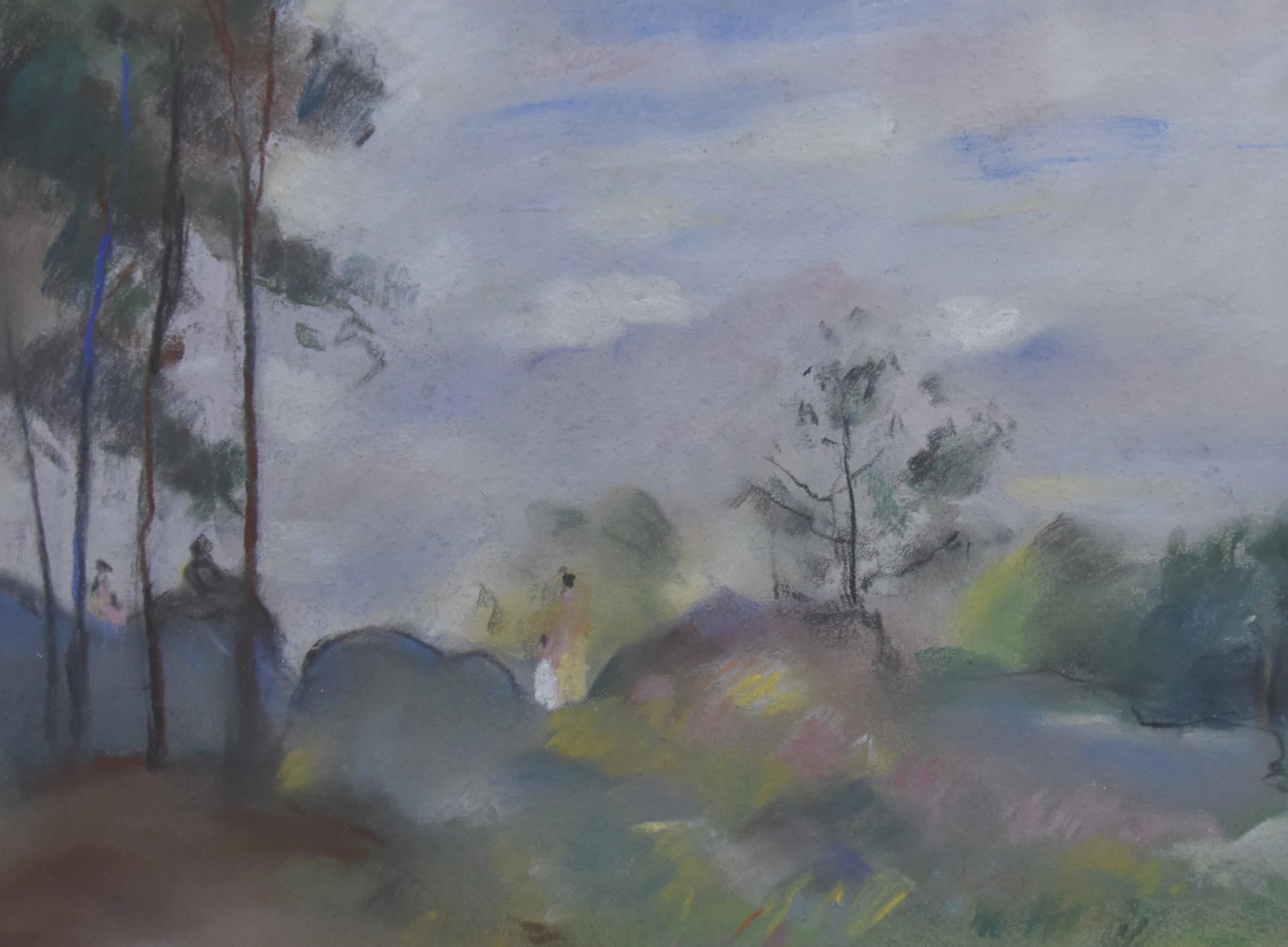 Henry Ottmann (1877-1927)  A forest in the mist, pastel signed - Post-Impressionist Art by Henri Ottmann